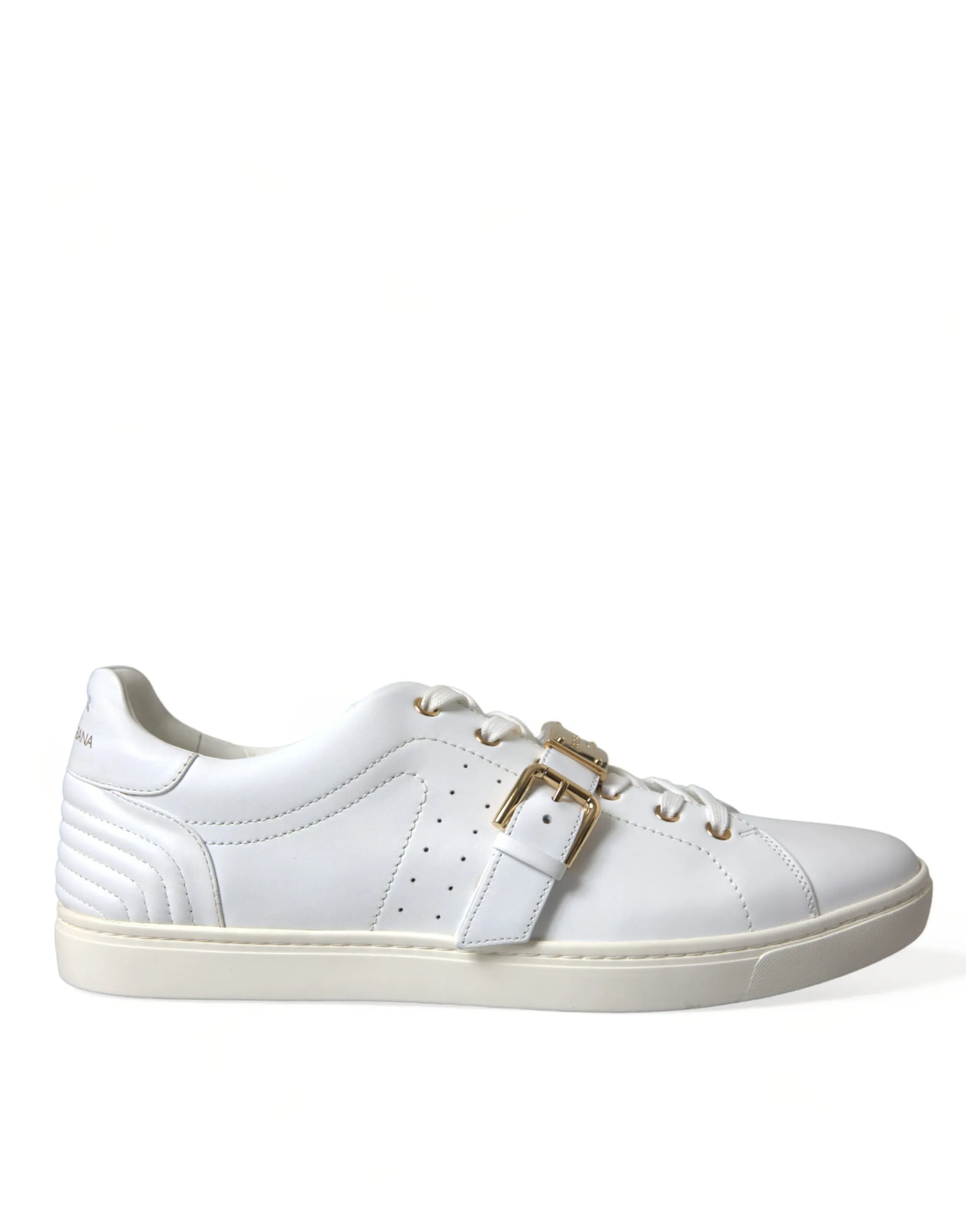Dolce & Gabbana Men's White Leather Gold Buckle Sneakers Shoes