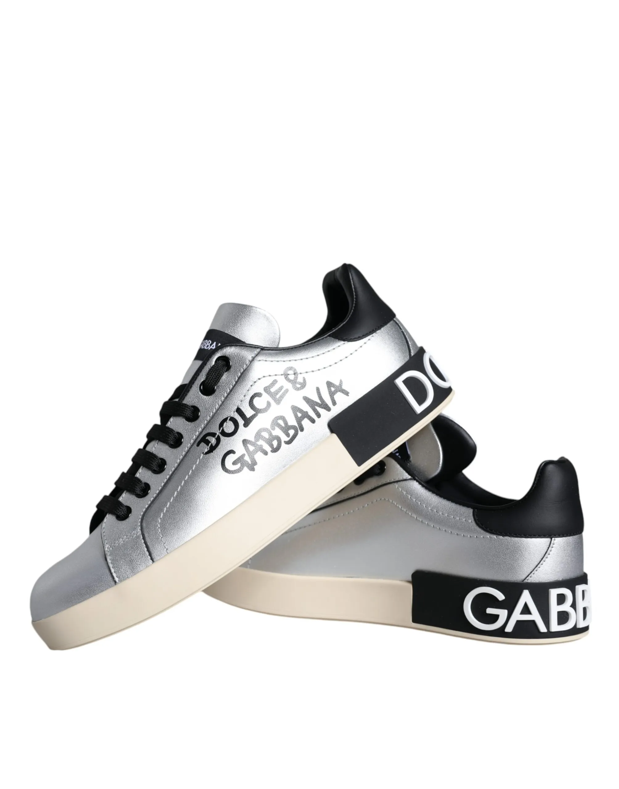 Dolce & Gabbana Women's Silver Portofino Calf Leather Sneakers Shoes