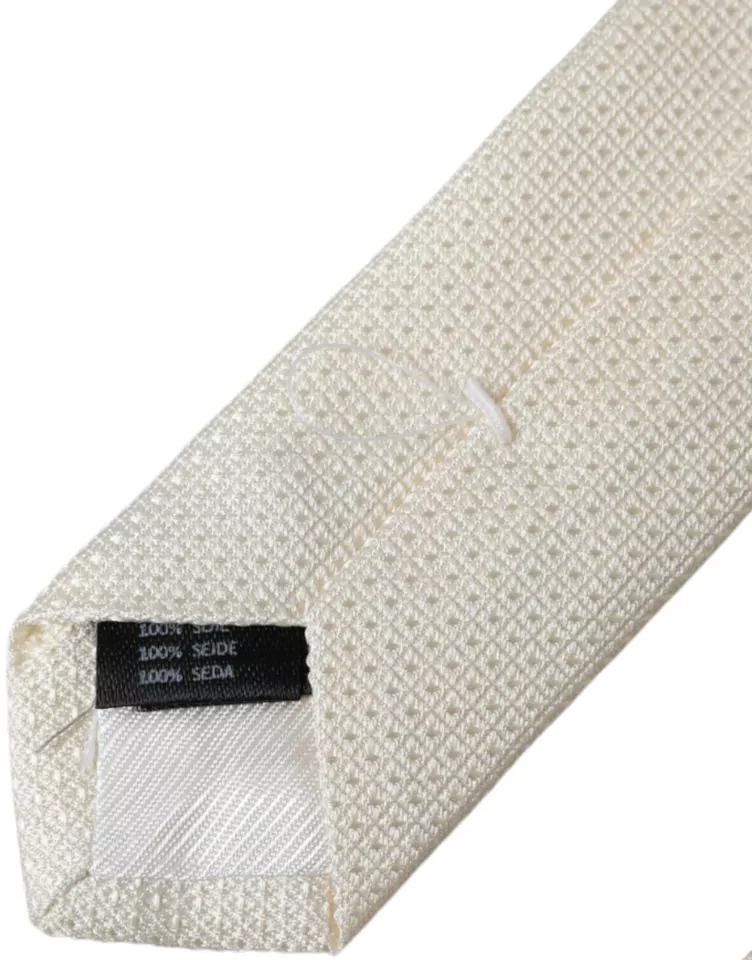 Dolce & Gabbana Men's Off White Patterned Silk Classic Adjustable Tie