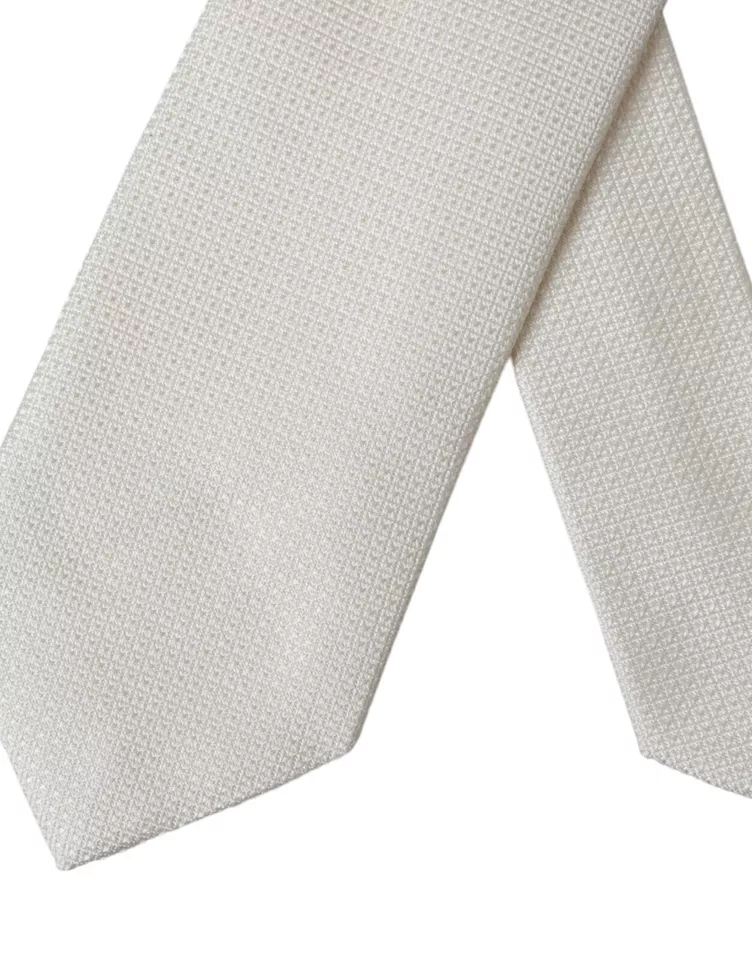 Dolce & Gabbana Men's Off White Patterned Silk Classic Adjustable Tie