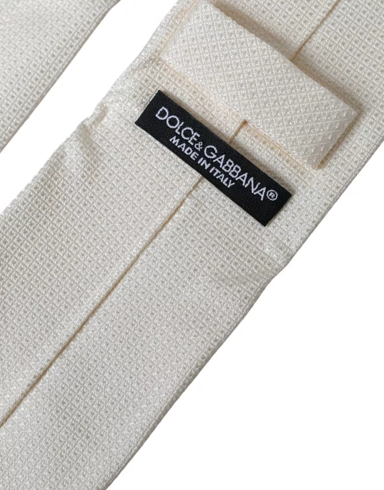 Dolce & Gabbana Men's Off White Patterned Silk Classic Adjustable Tie