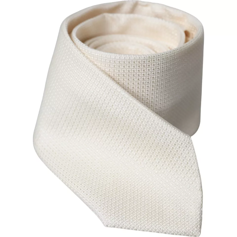 Dolce & Gabbana Men's Off White Patterned Silk Classic Adjustable Tie