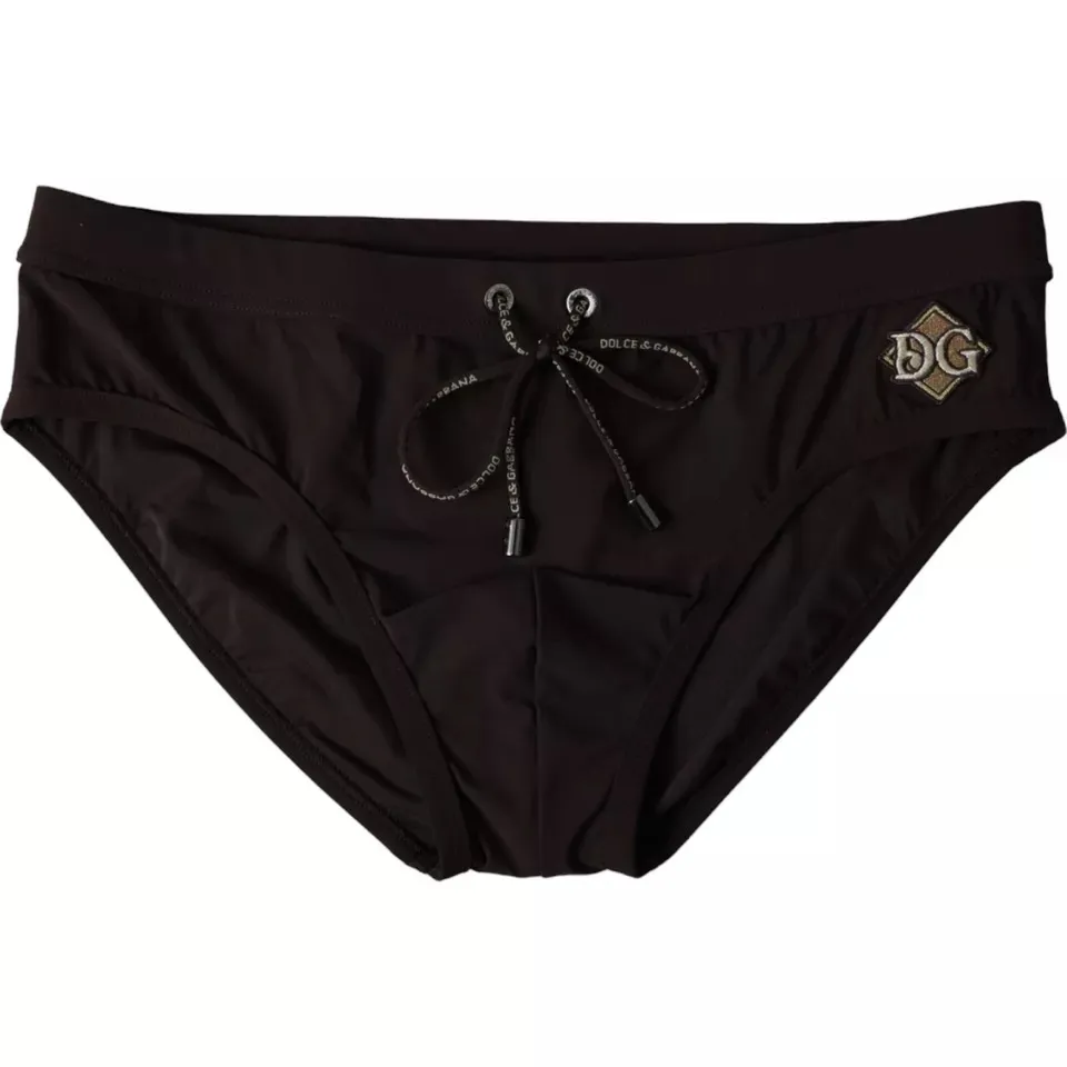 Dolce & Gabbana Men's Black Nylon DG Logo Beachwear Brief Swimwear Men