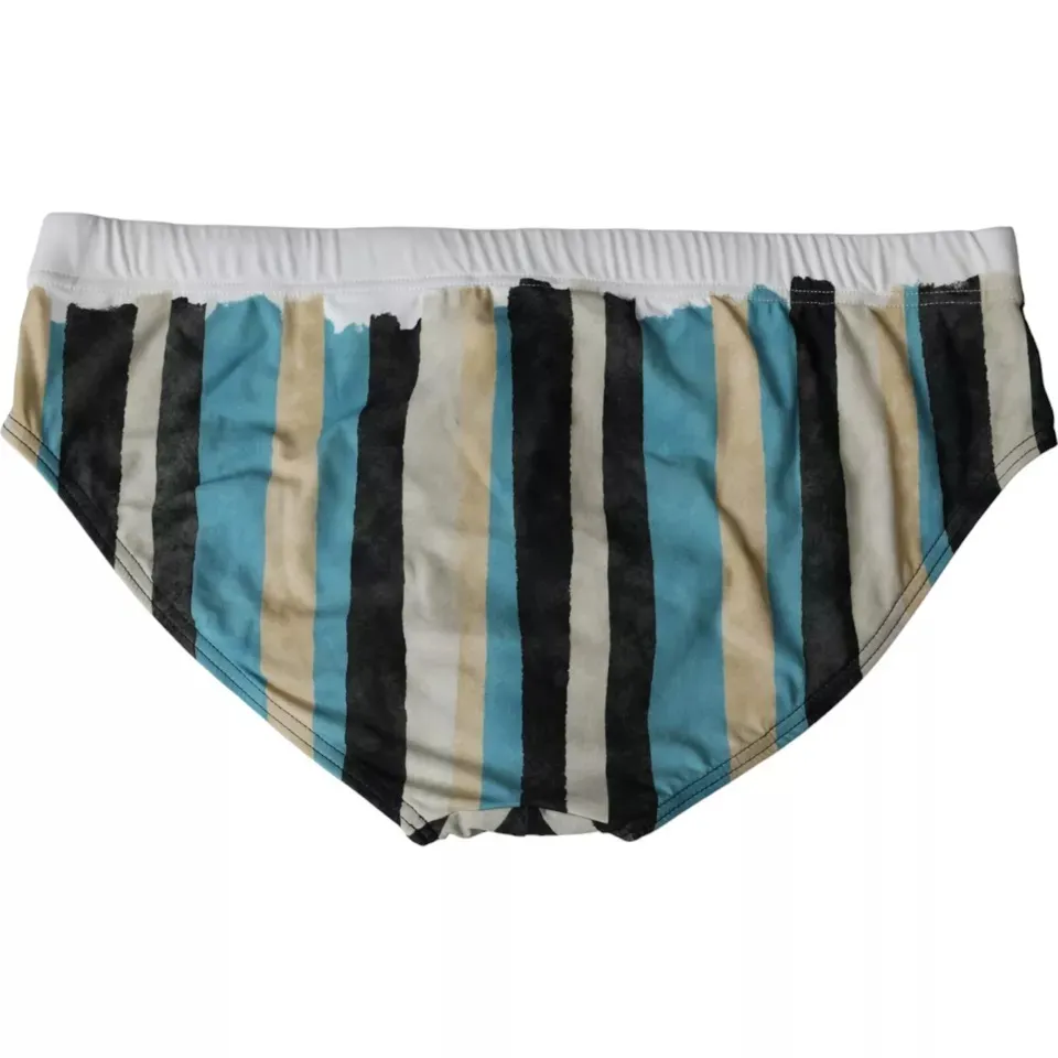 Dolce & Gabbana Men's Multicolor Stripes Logo Beachwear Brief Swimwear