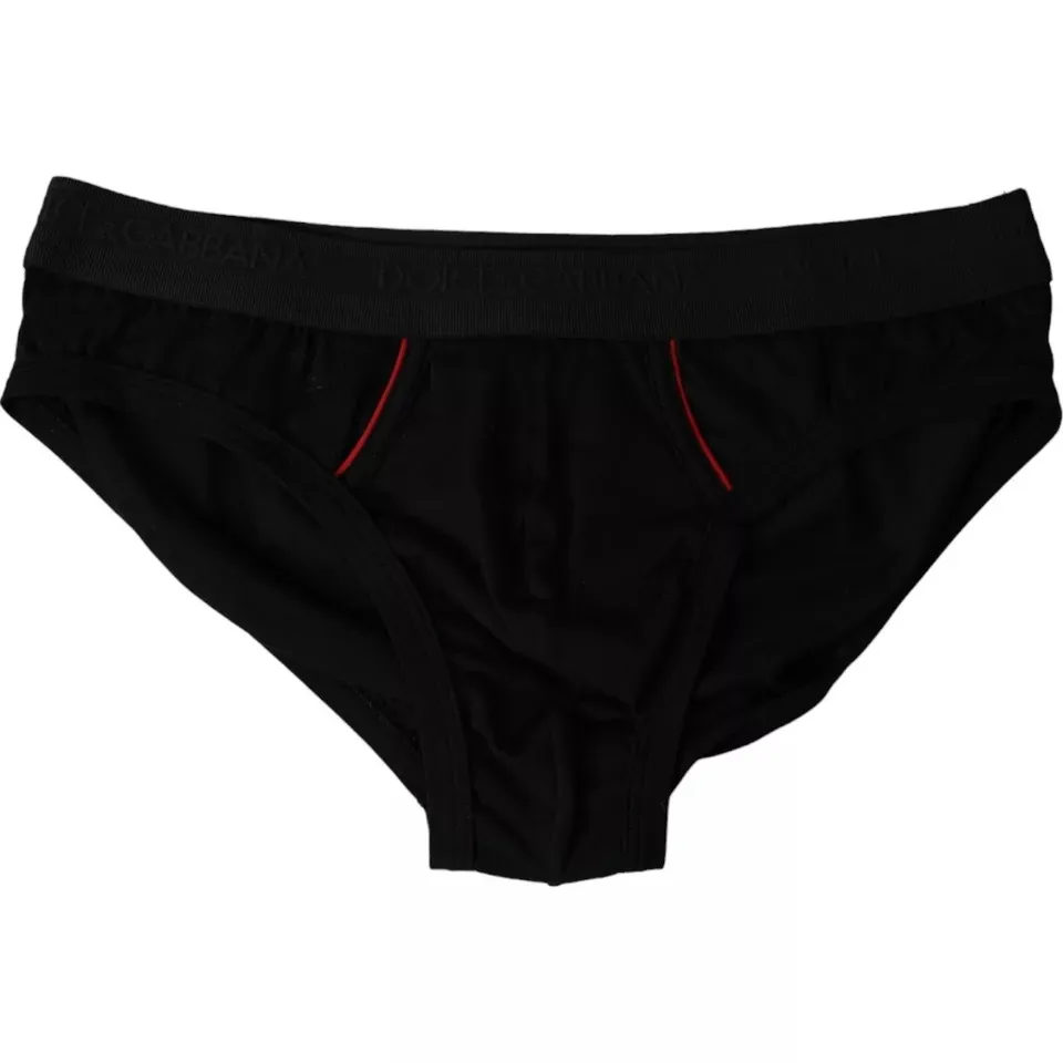 Dolce & Gabbana Men's Black Logo Cotton Stretch Mid Slip Underwear