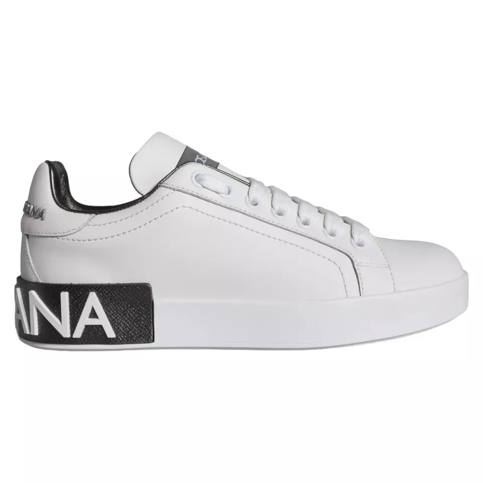 Dolce & Gabbana Women's White Black Leather Portofino Sneakers Shoes