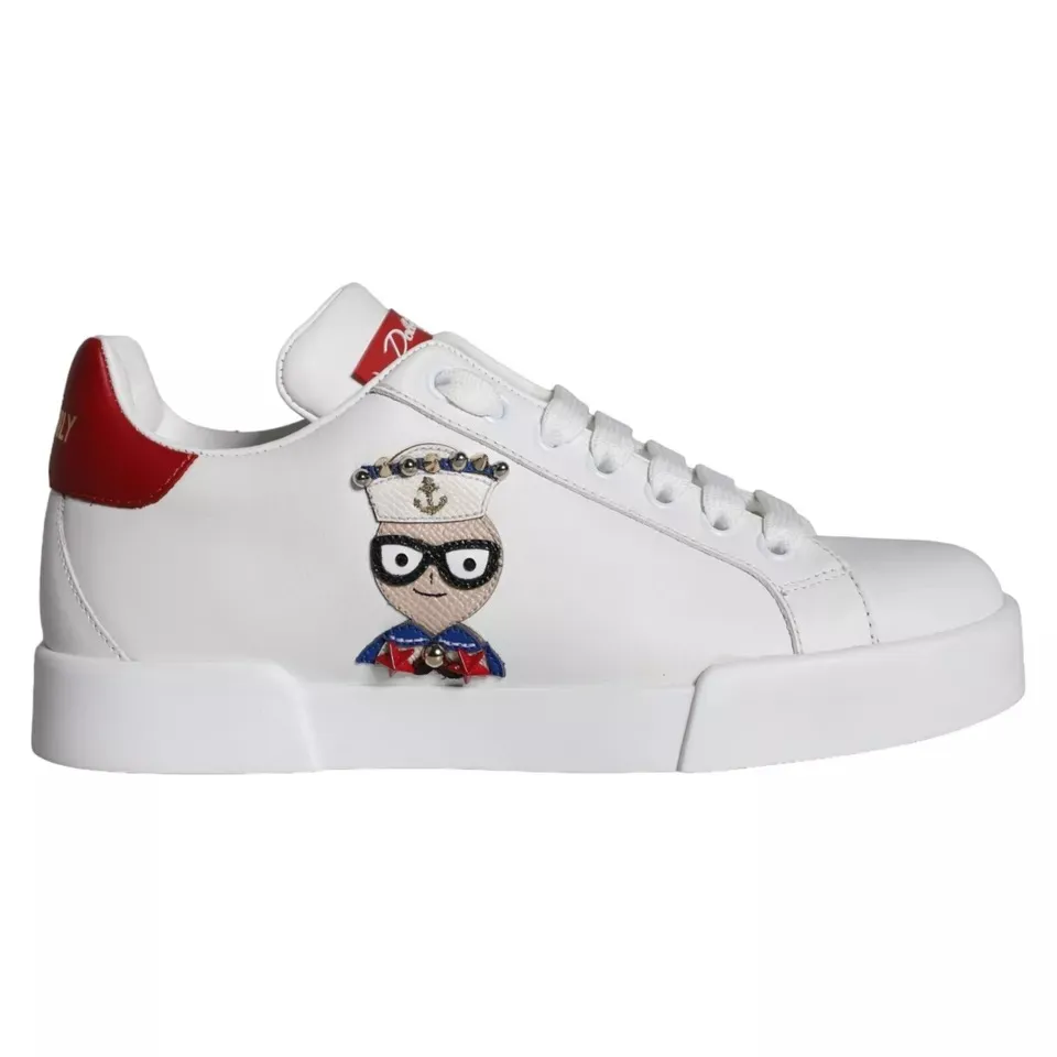 Dolce & Gabbana Women's White Patch Calfskin Nappa Portofino Sneakers Shoes
