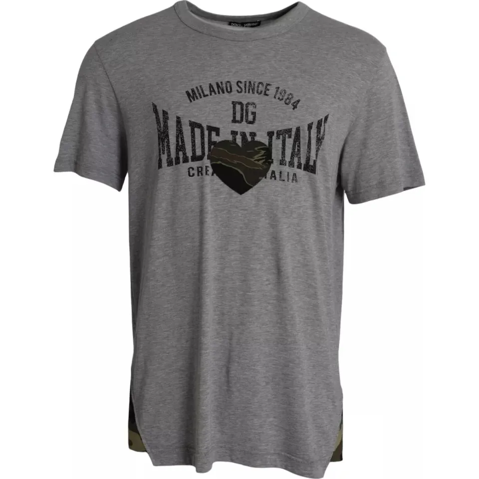 Dolce & Gabbana Men's Gray Graphic Print Cotton Round Neck T-shirt