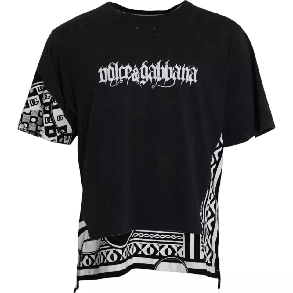 Dolce & Gabbana Men's Black Graphic Printed Cotton Short Sleeves T-shirt