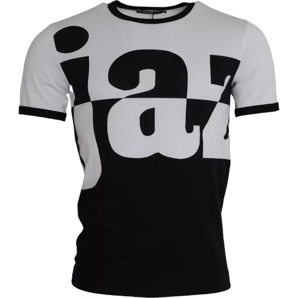 Dolce & Gabbana Men's Black White Jazz Print Cotton Short Sleeves T-shirt