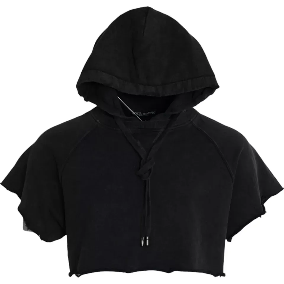 Dolce & Gabbana Men's Black Cotton Hooded Short Sleeves Cropped T-shirt