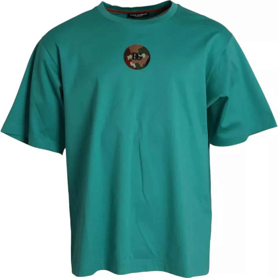 Dolce & Gabbana Men's Green Logo Patch Round Neck Cotton T-shirt