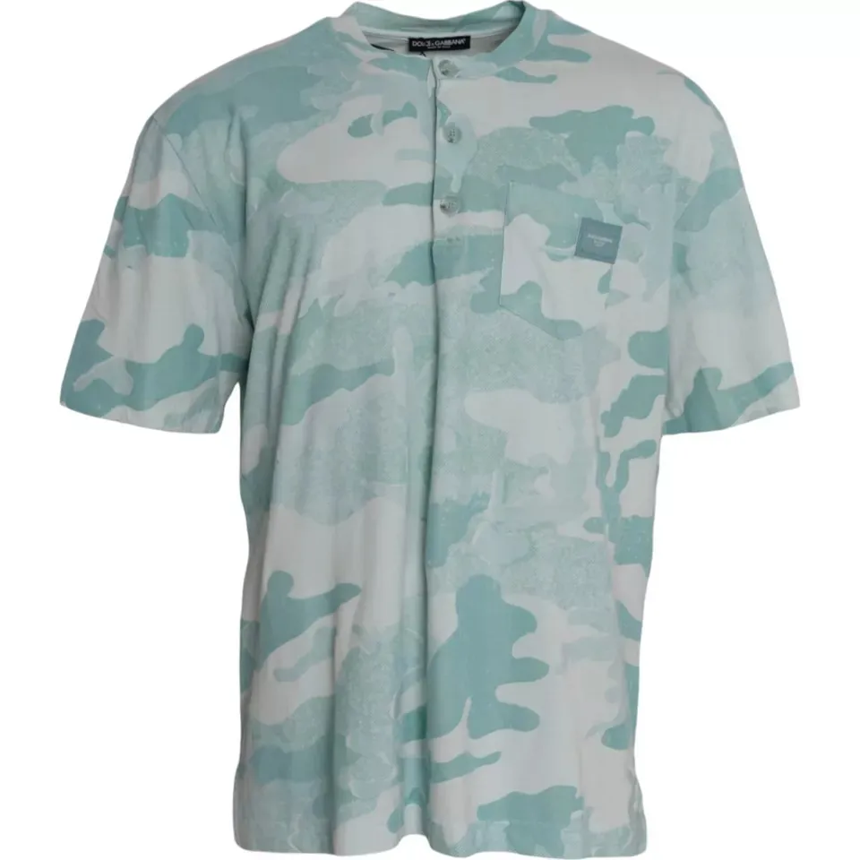 Dolce & Gabbana Blue Camouflage Cotton Crewneck Men T-shirt