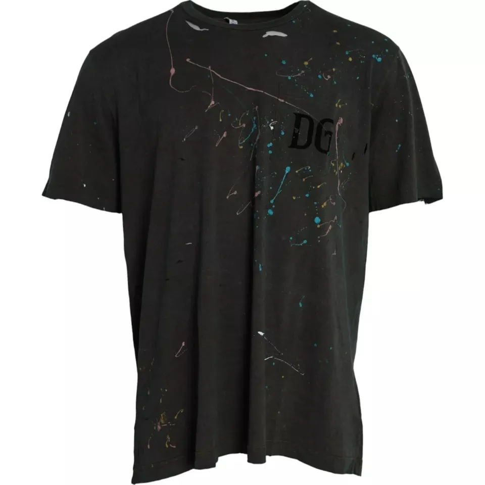 Dolce & Gabbana Men's Gray Color Splash Cotton Crew Neck T-shirt
