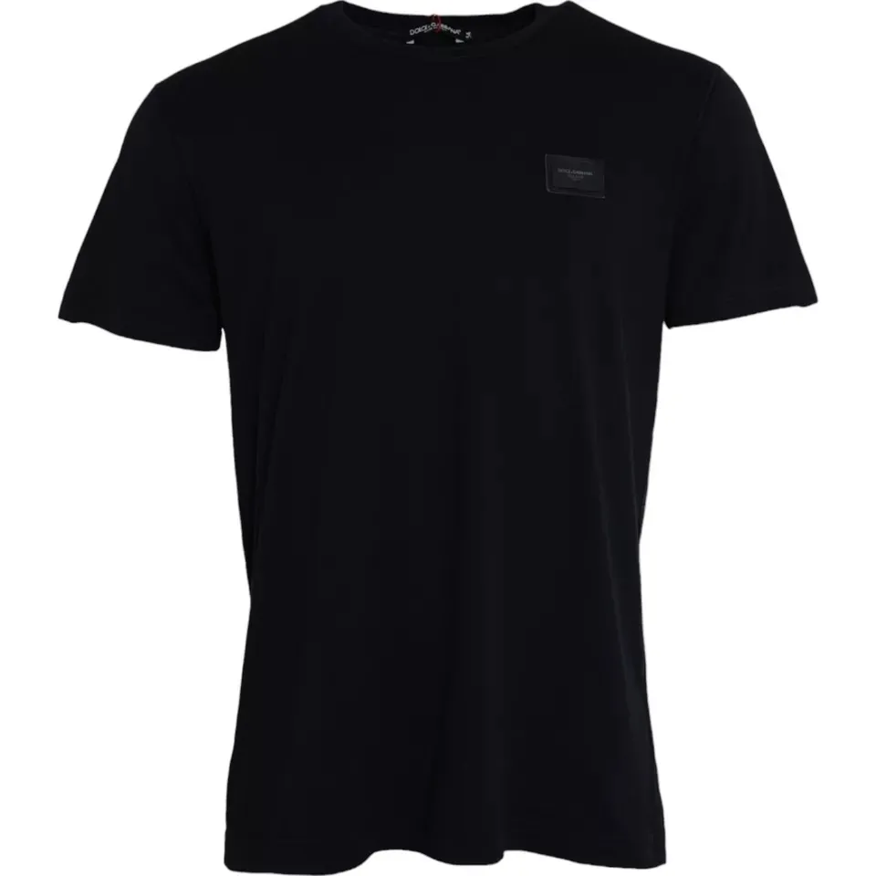 Dolce & Gabbana Men's Black Cotton Logo Plaque Round Neck T-shirt
