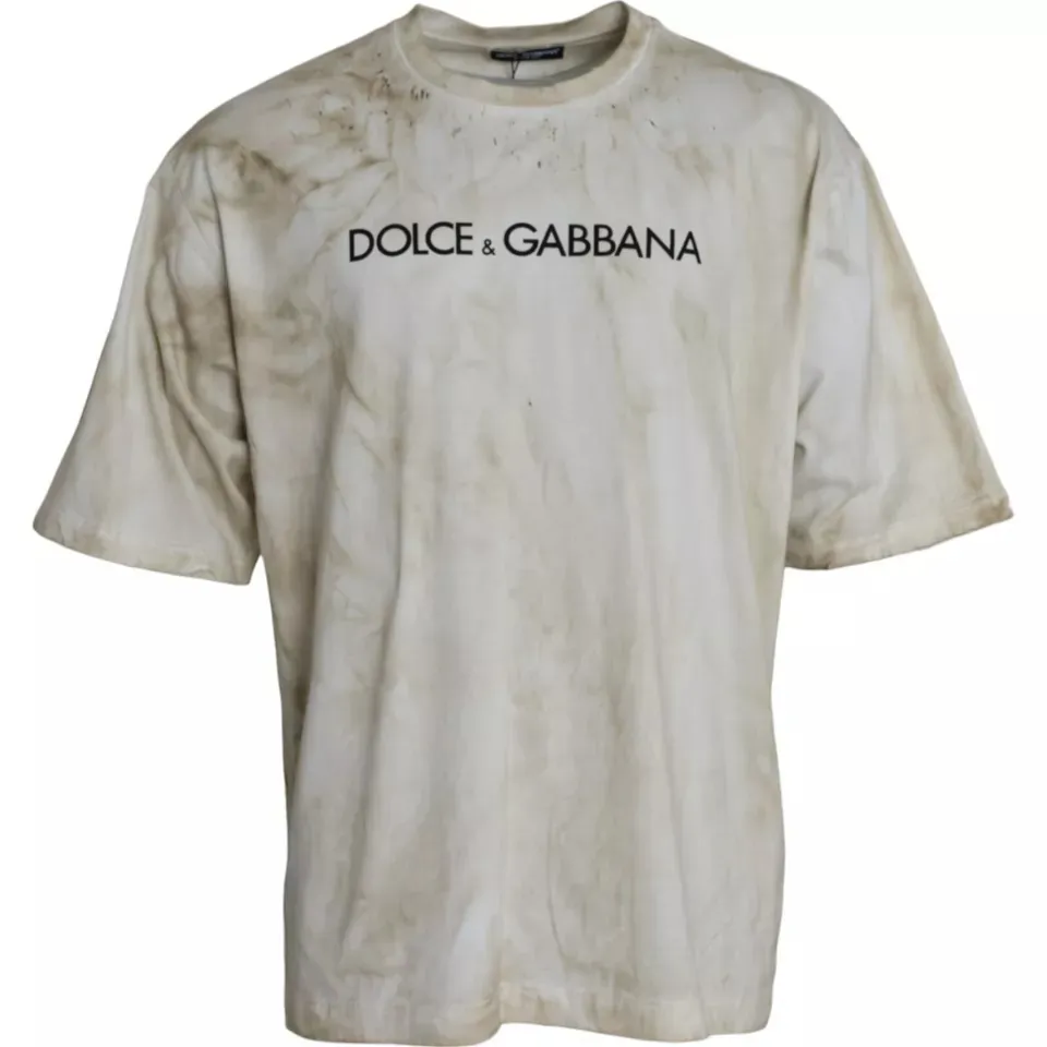 Dolce & Gabbana Men's Off White Logo Cotton Crew Neck T-shirt