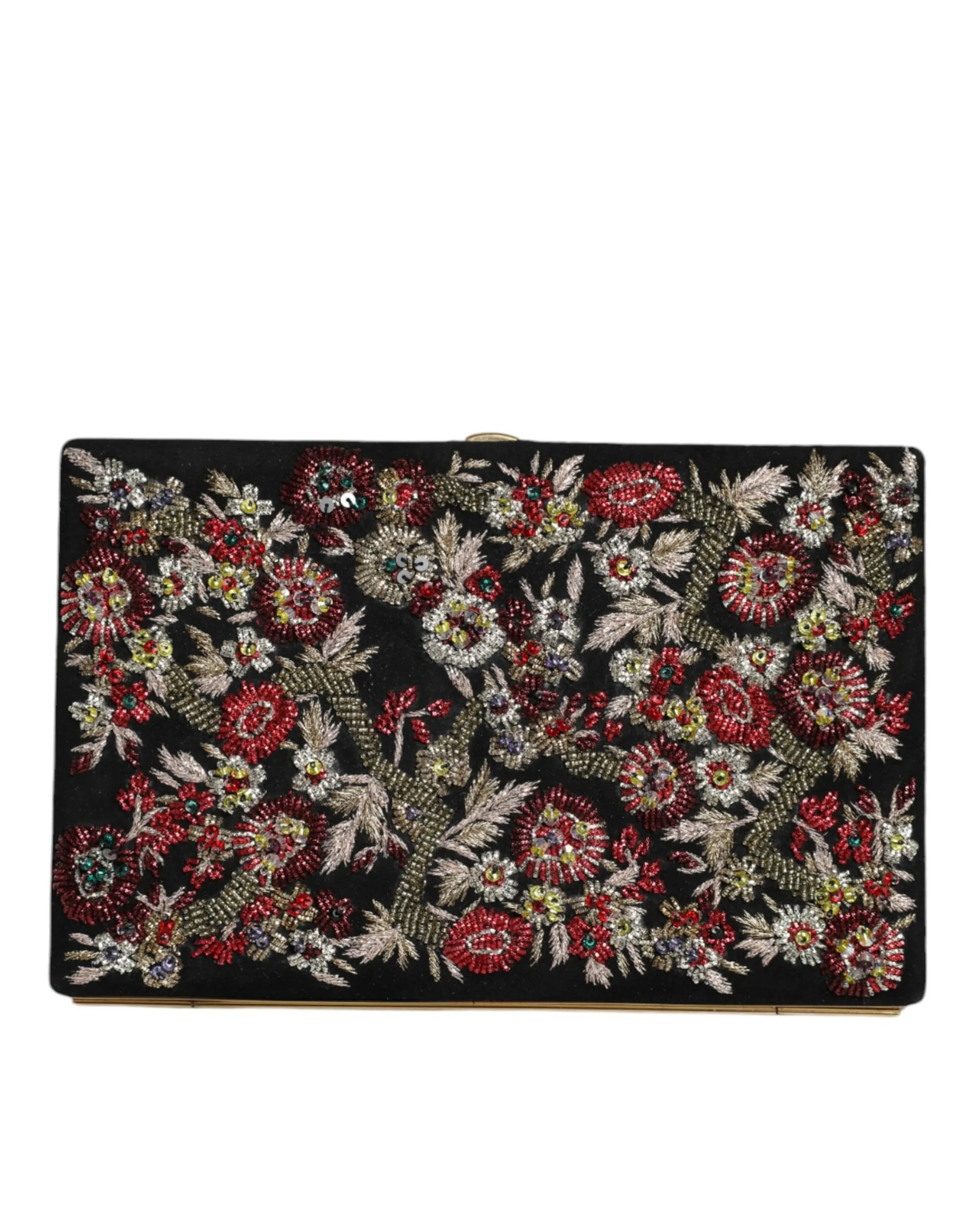 Dolce & Gabbana Women's Multicolor Floral Gold Frame Clutch Evening Purse Bag