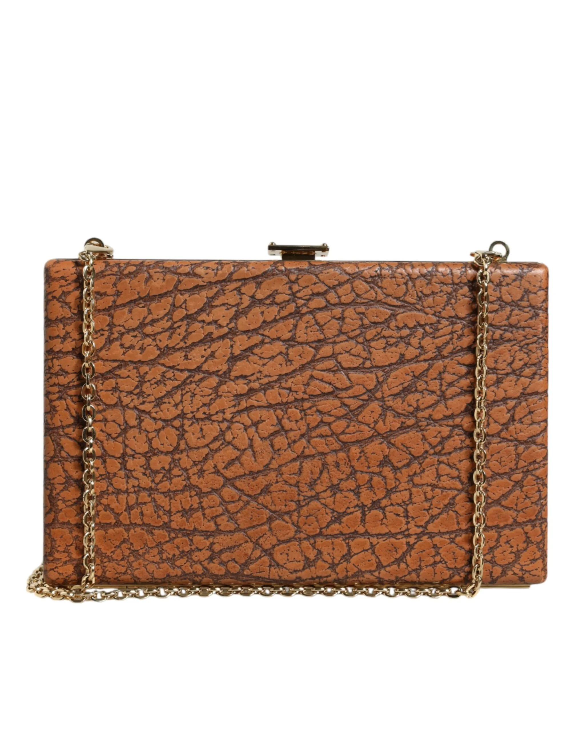 Dolce & Gabbana Women's Brown Leather Gold Frame Clutch Mini Crossbody Bag