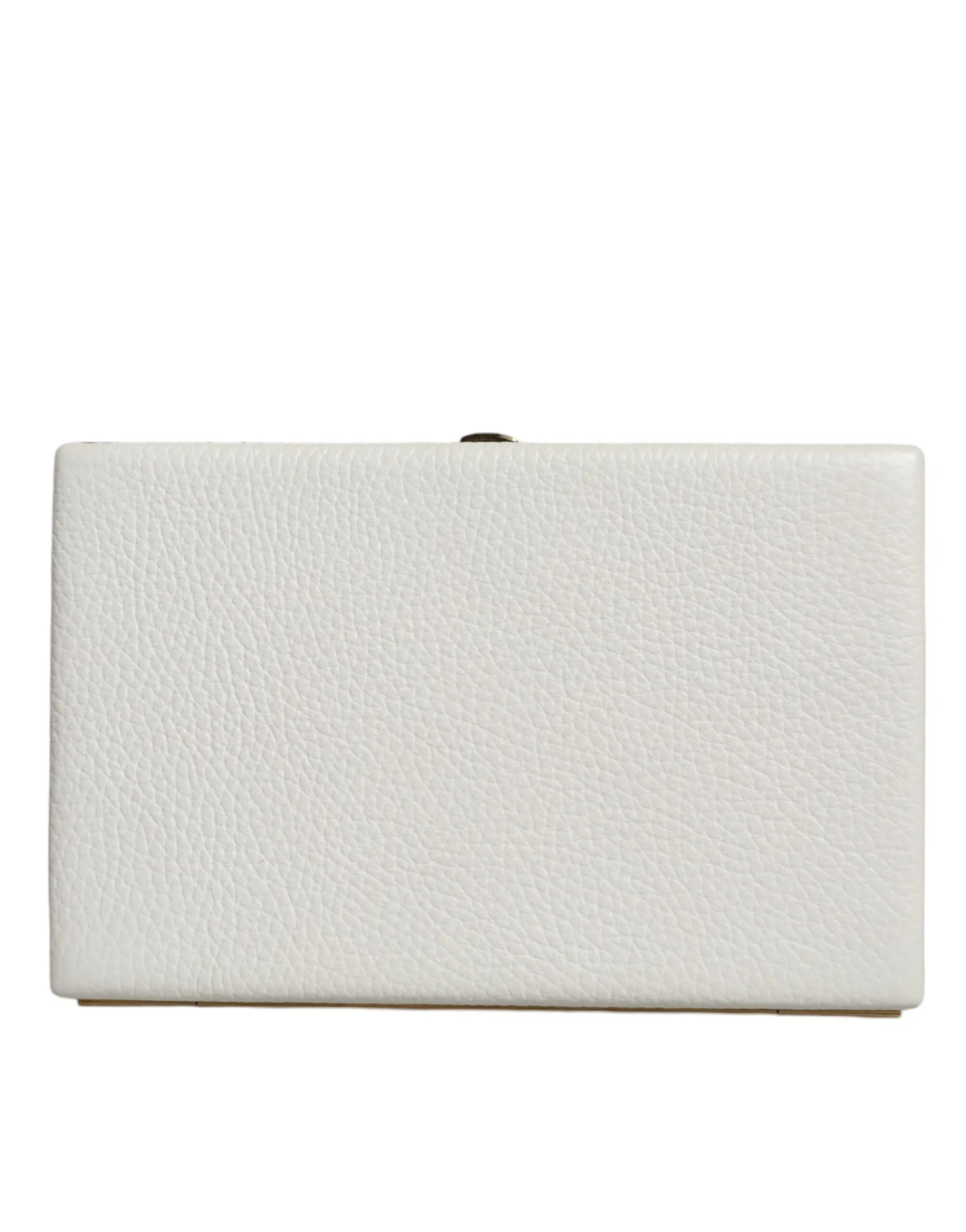 White Leather Gold Frame Clutch Evening Party Purse Bag