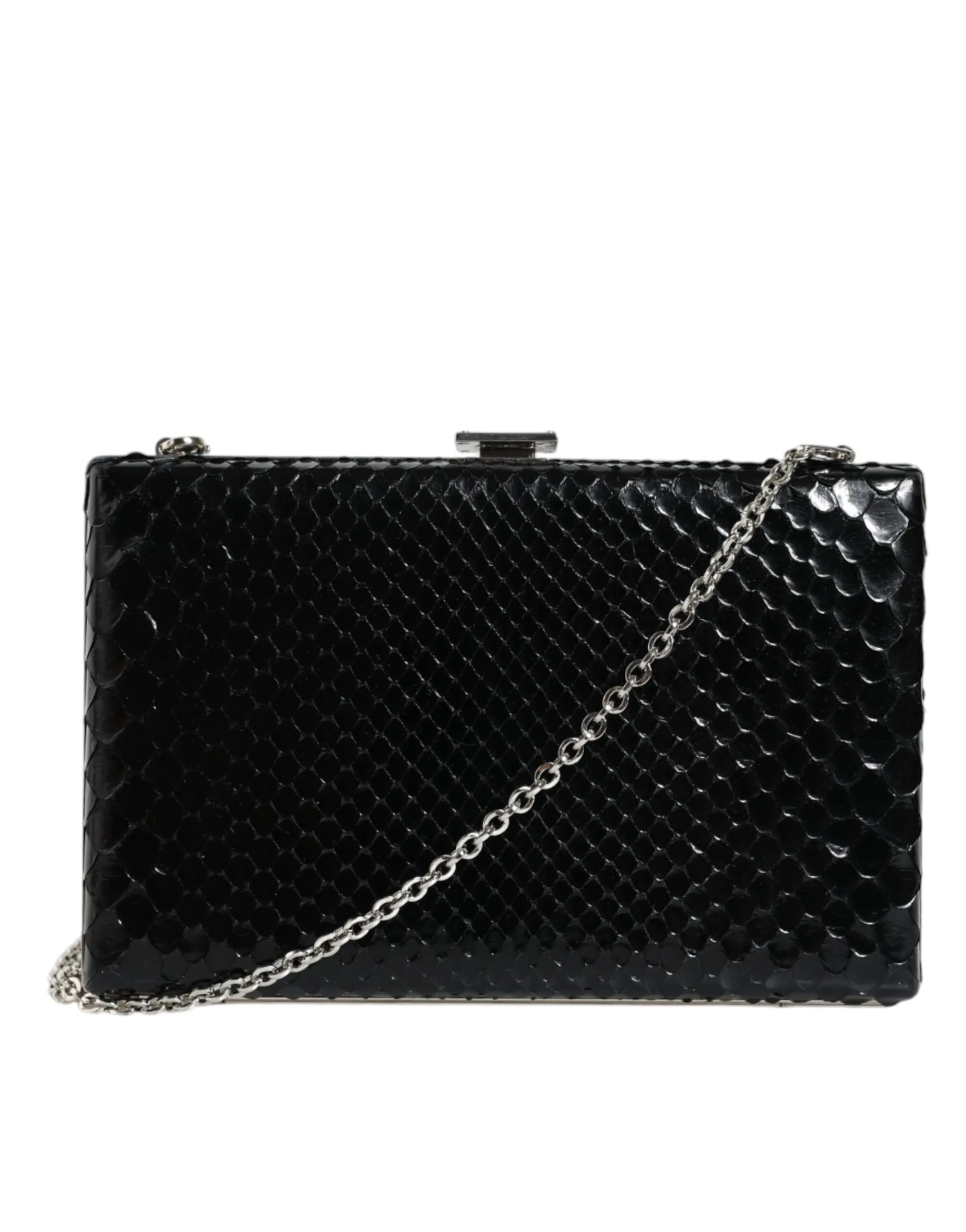 Dolce & Gabbana Women's Black Leather Silver Frame Clutch Mini Crossbody Bag