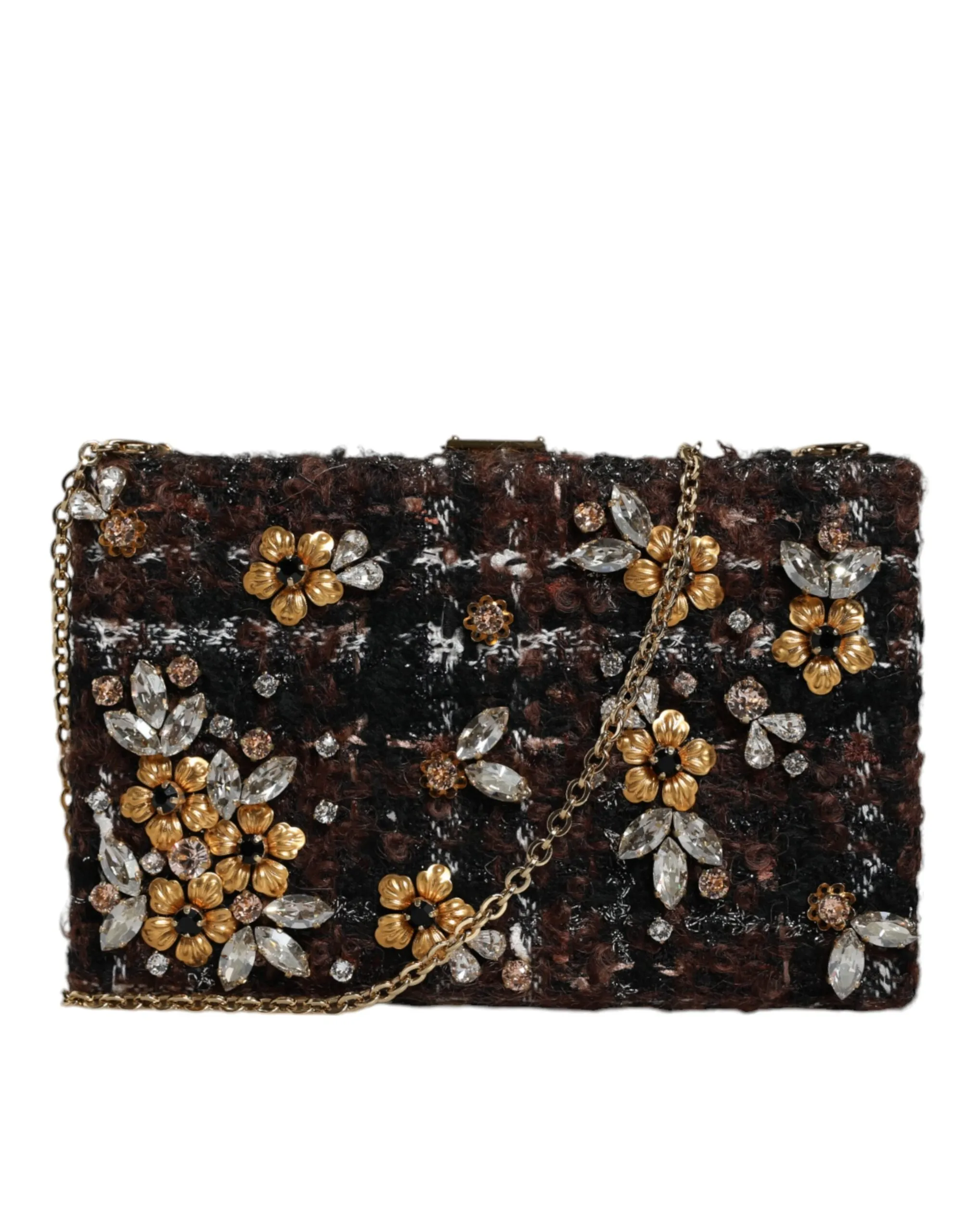 Dolce & Gabbana Women's Multicolor Tweed Floral Clutch Evening Party Purse CrossBody Bag
