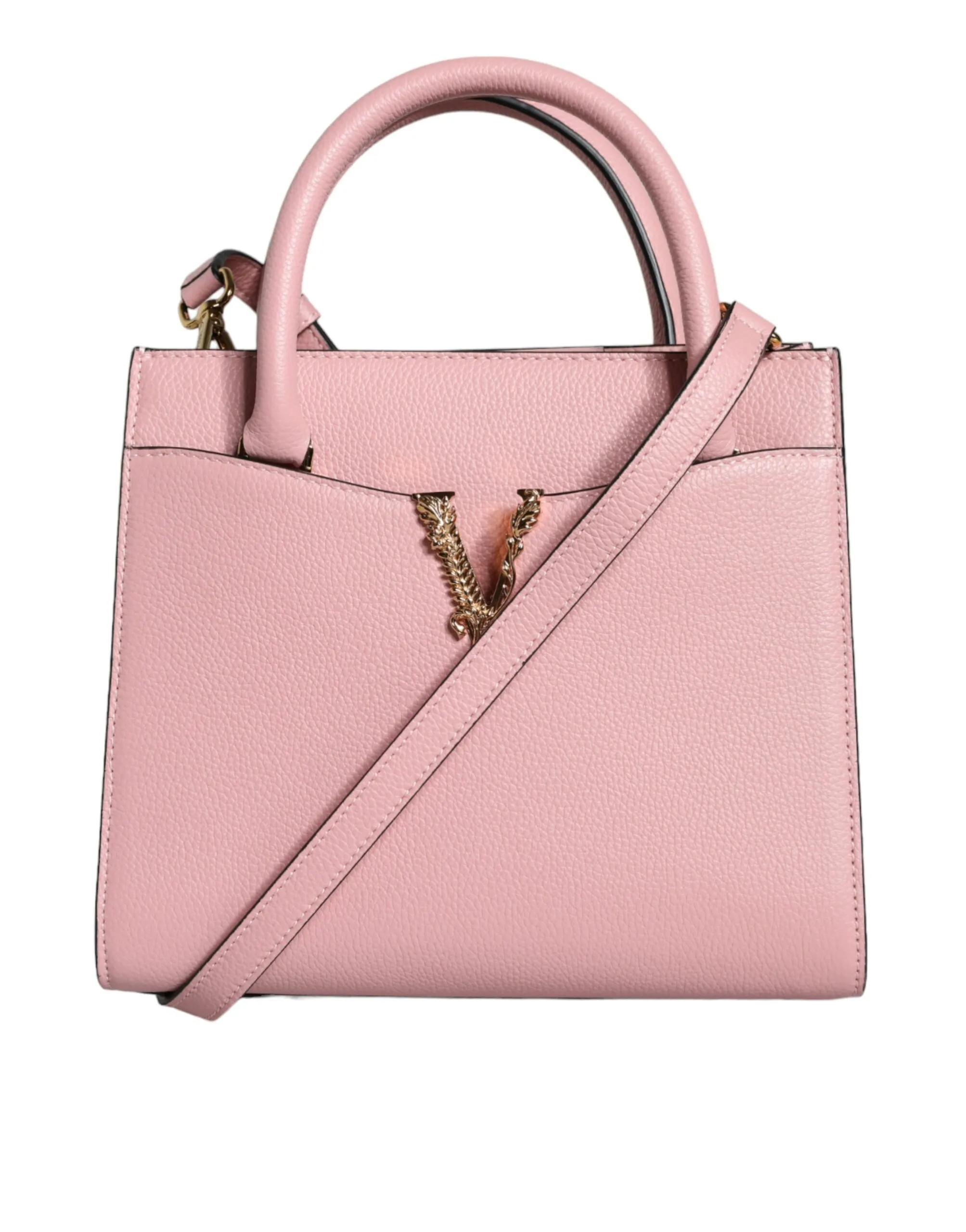 Versace Women's Pink Small Top Handle Grainy Calf Leather Crossbody Bag