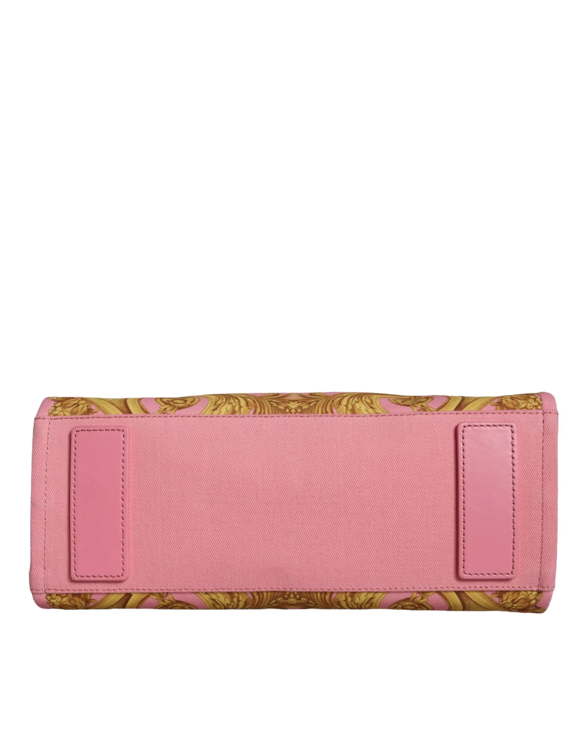 Versace Women's Pink Yellow Baroque Fabric Leather Shopping Tote Bag
