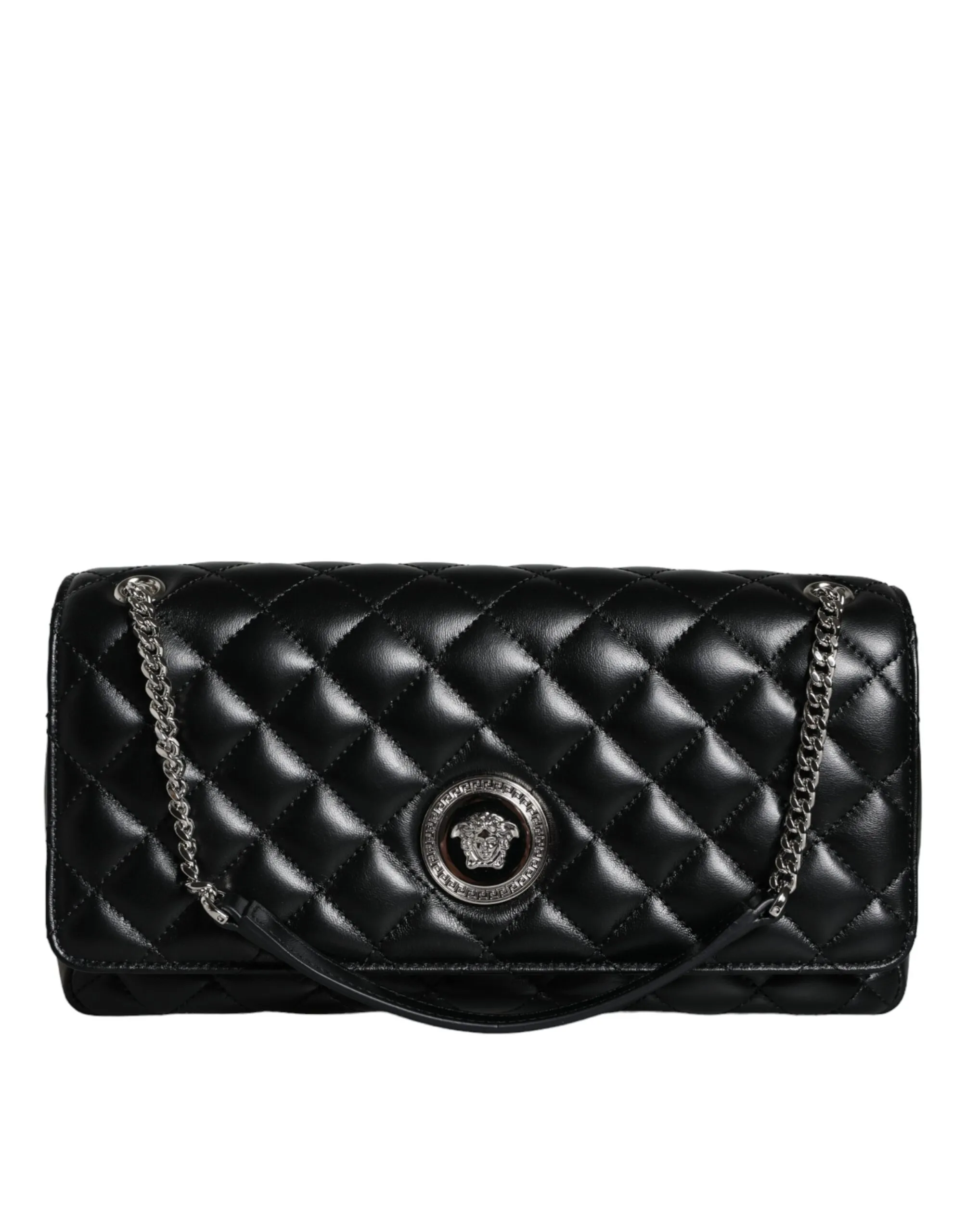 Versace Women's Black Quilted Lambskin Leather Crossbody Shoulder Bag