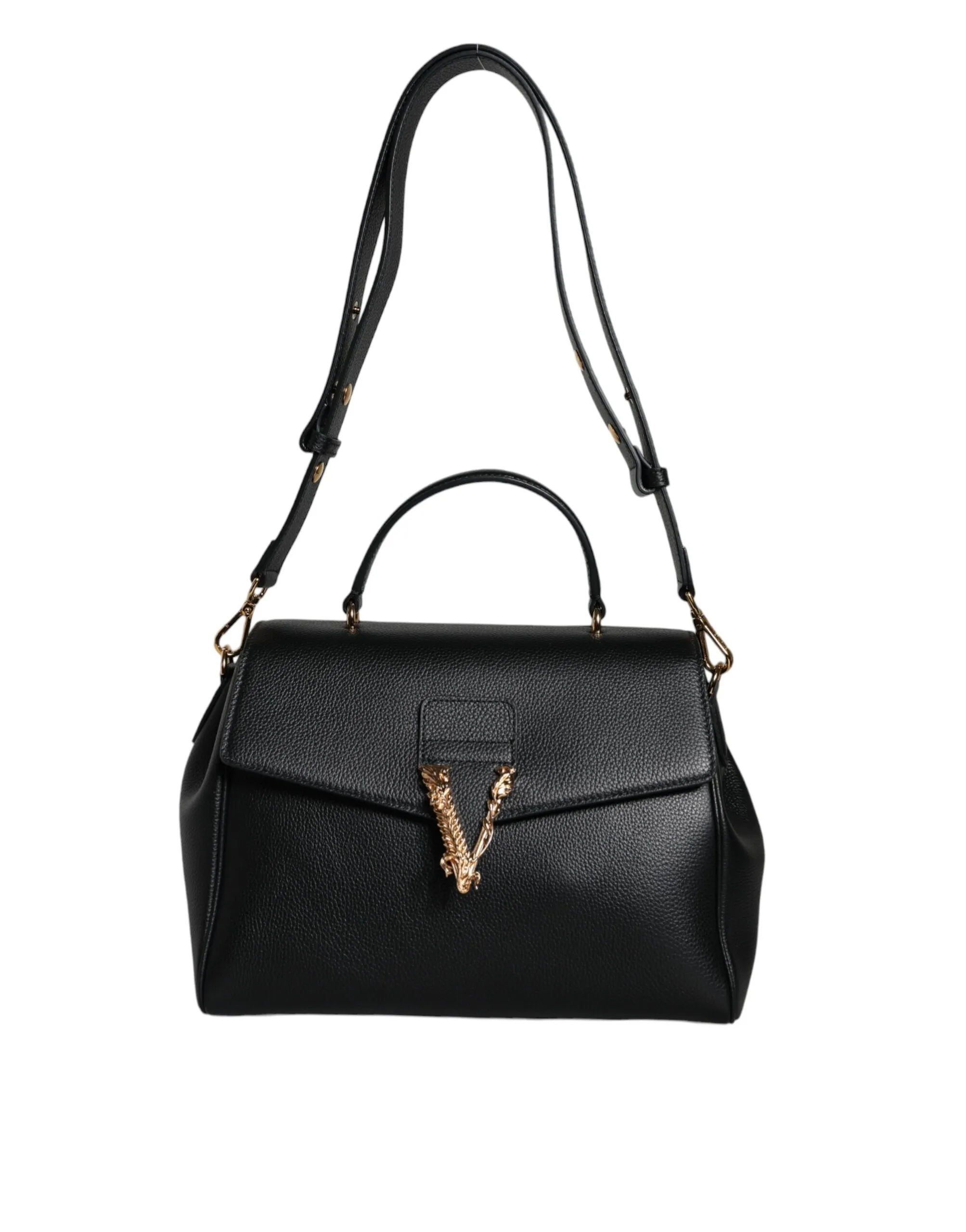Versace Women's Black Top Handle Grainy Calfskin Leather Crossbody Bag