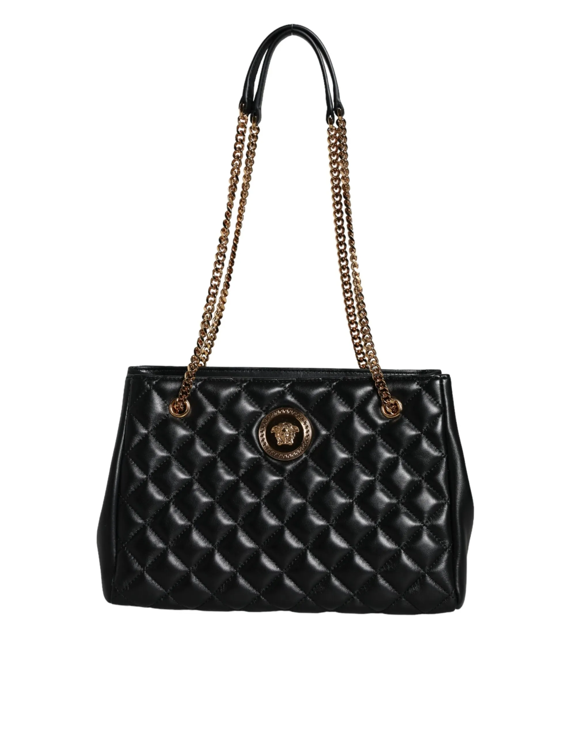 Versace Women's Black Quilted Nappa Leather Shoulder Chain Strap Bag