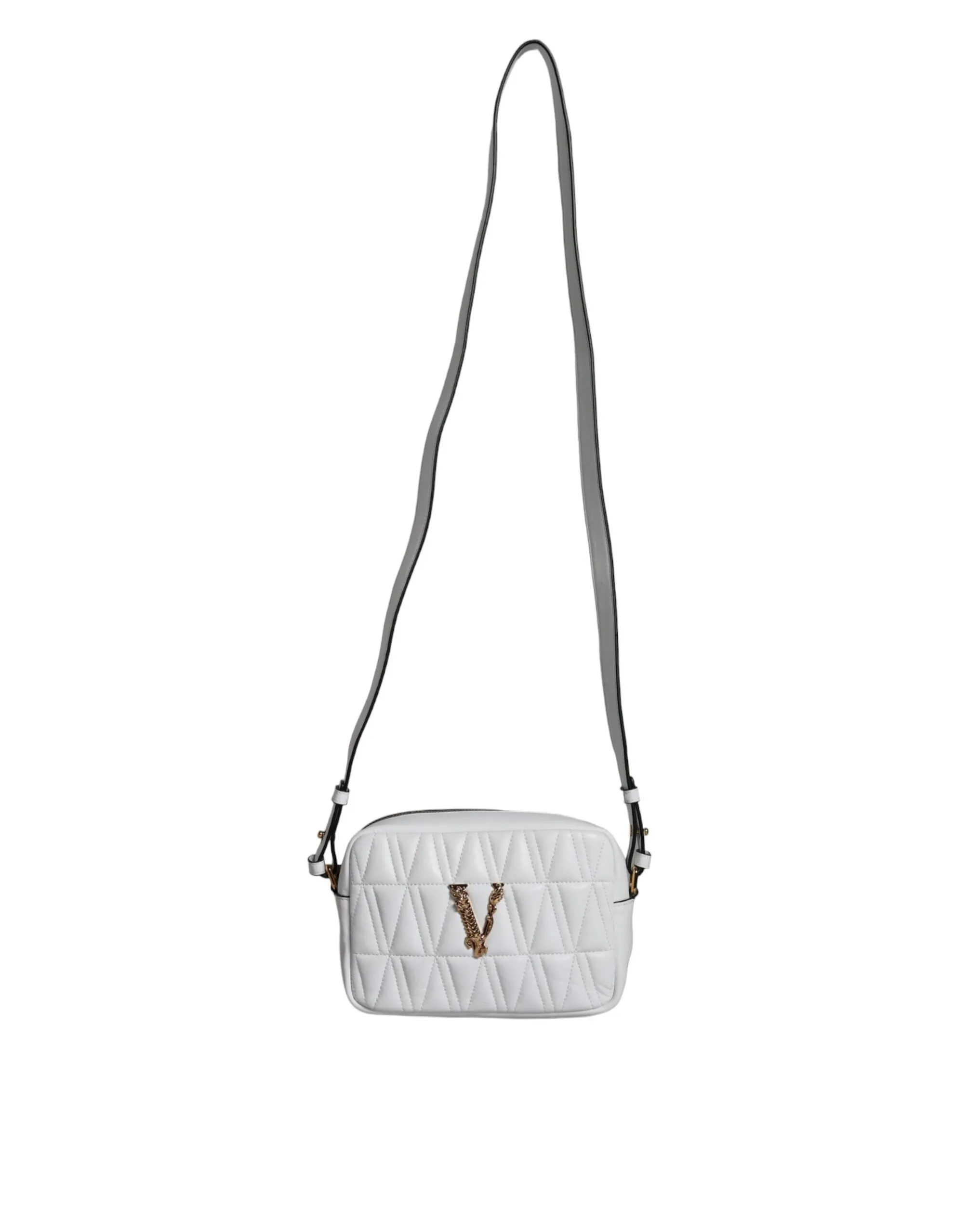 Versace Women's White Quilted Nappa Leather Crossbody Shoulder Bag