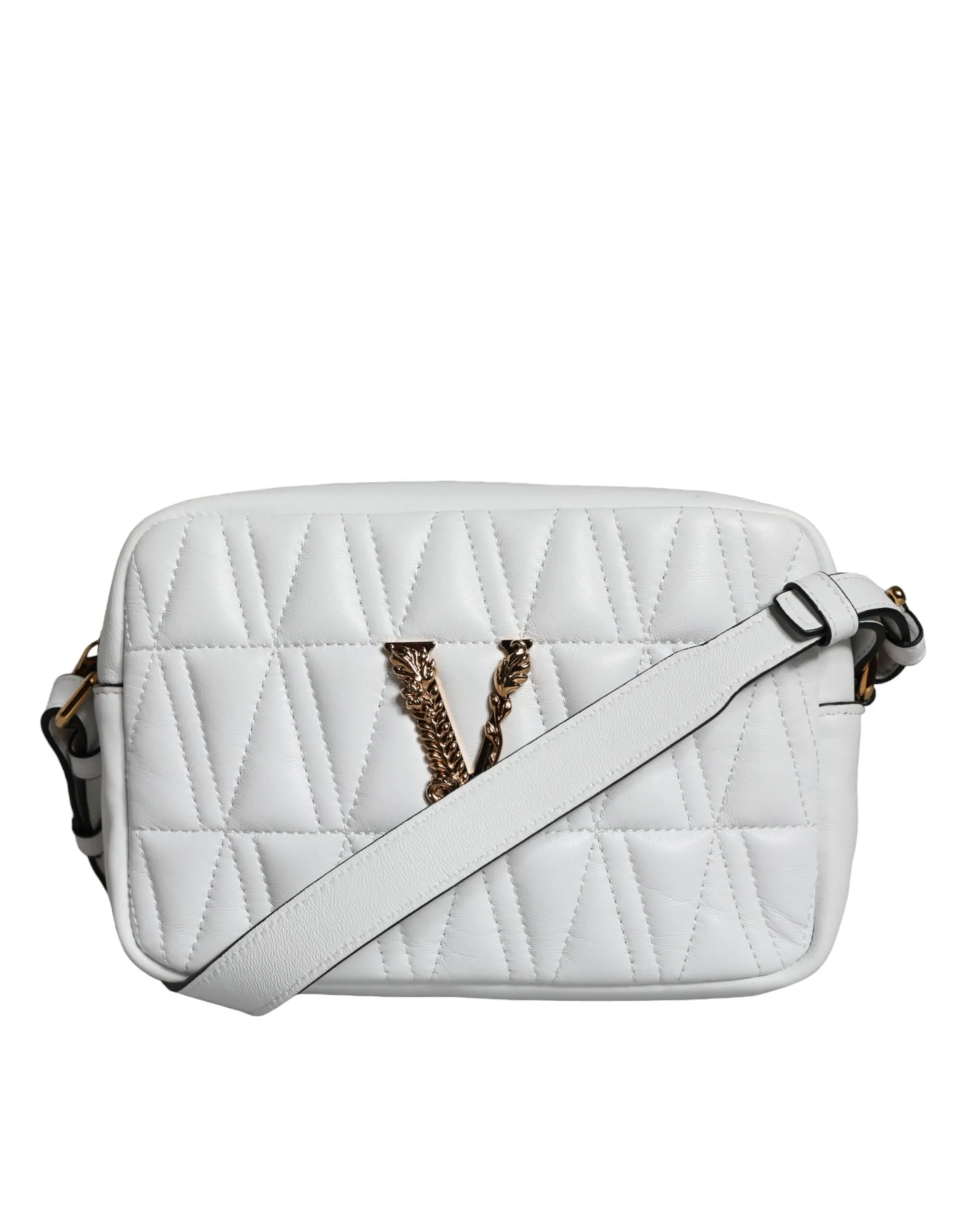 Versace Women's White Quilted Nappa Leather Crossbody Shoulder Bag
