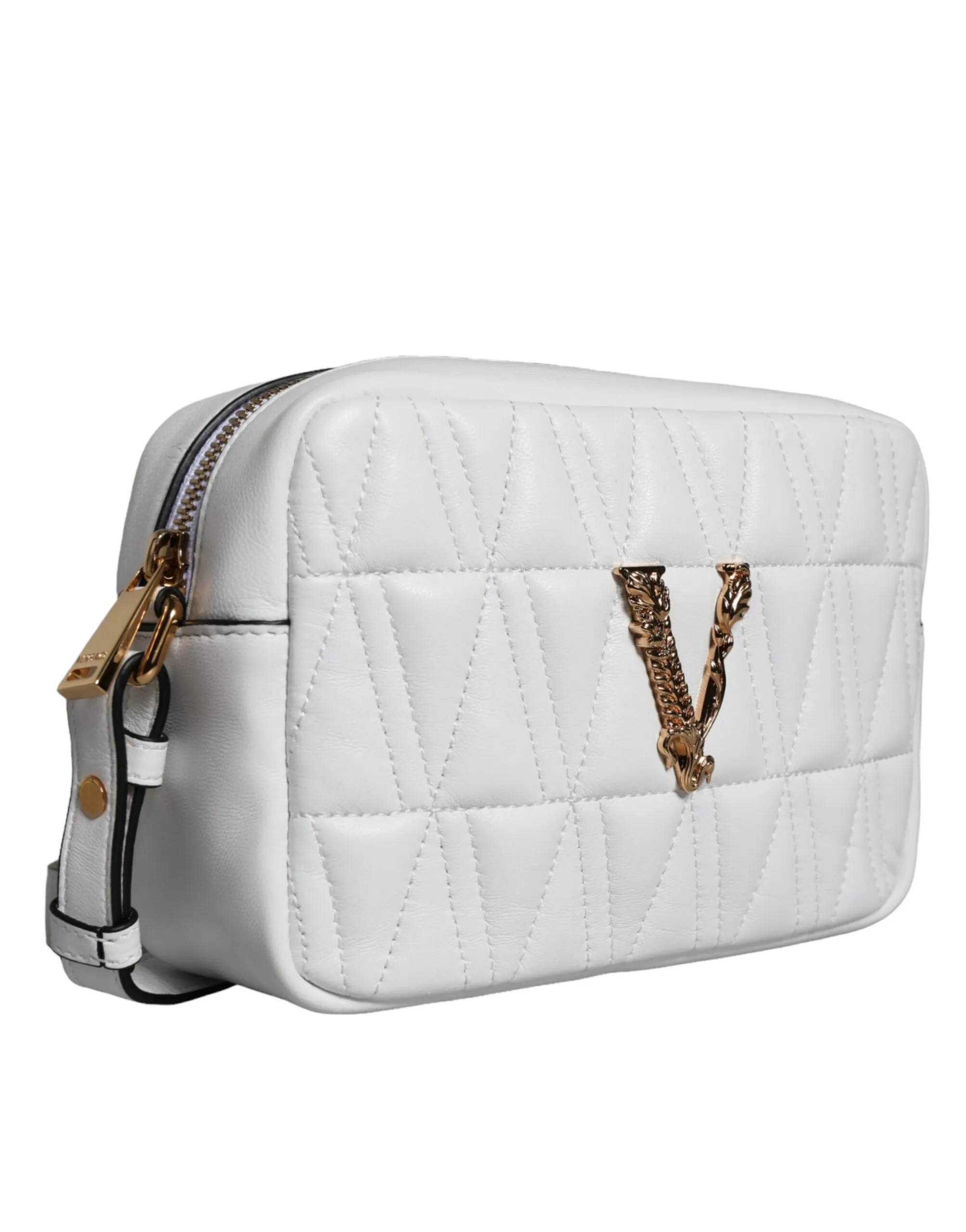 Versace Women's White Quilted Nappa Leather Crossbody Shoulder Bag