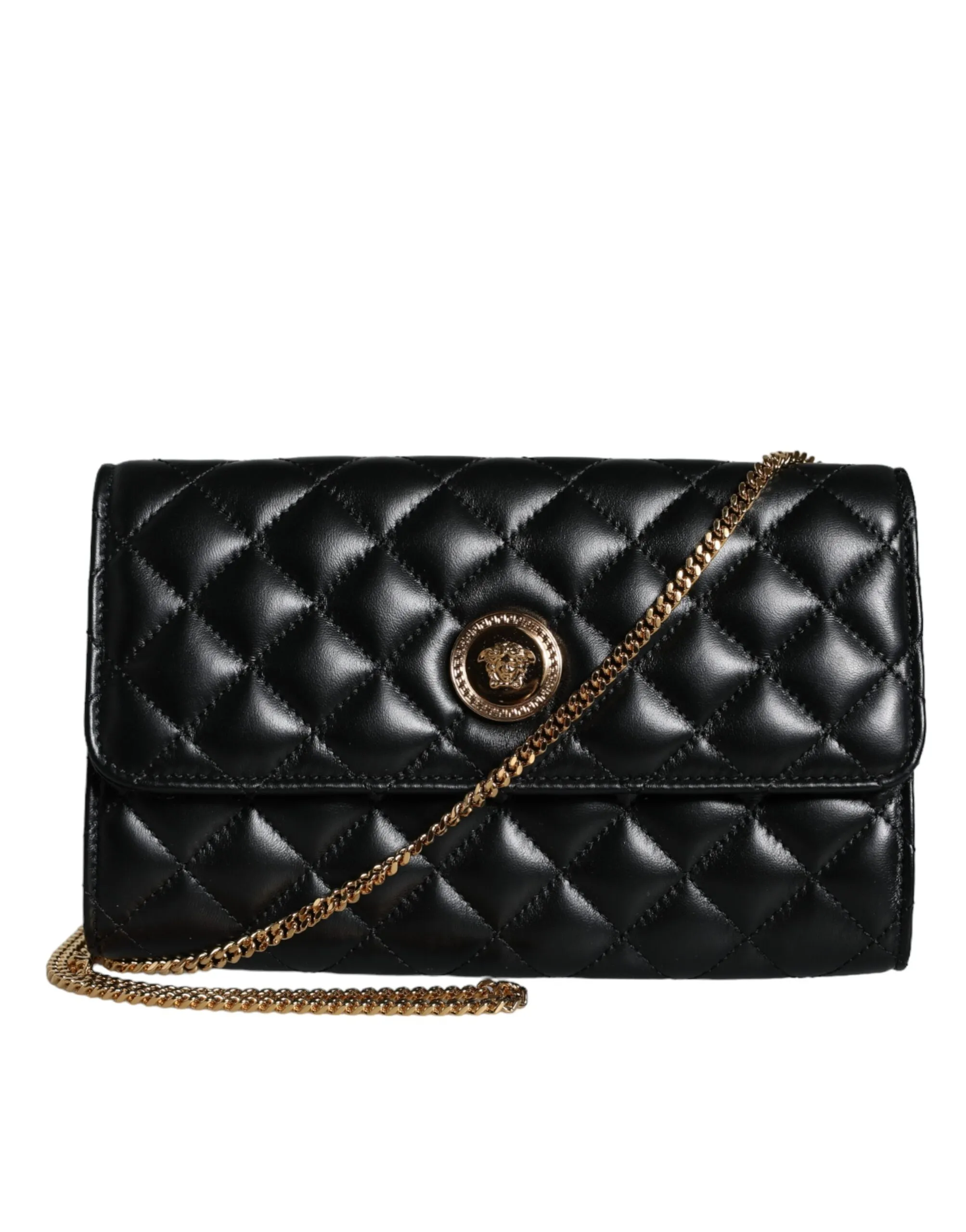 Versace Women's Black Quilted Nappa Leather Crossbody Shoulder Bag