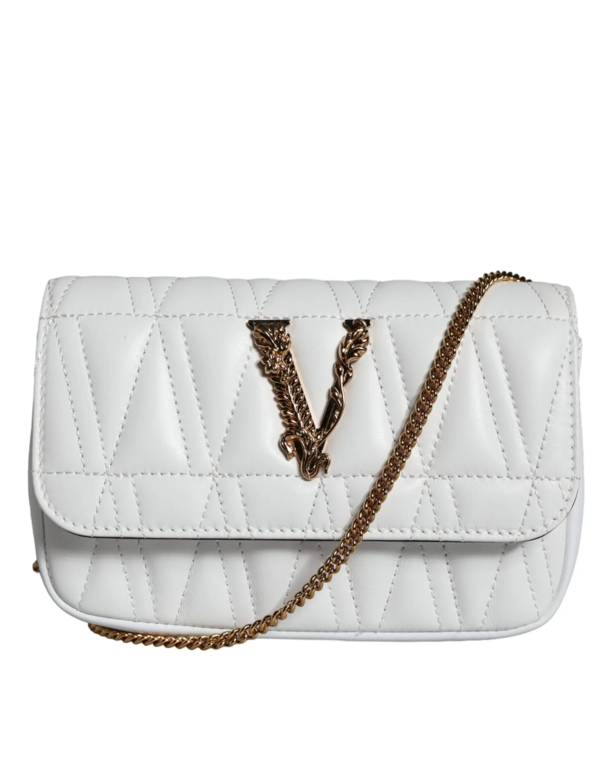 Versace Women's White Quilted Nappa Leather Crossbody Shoulder Bag