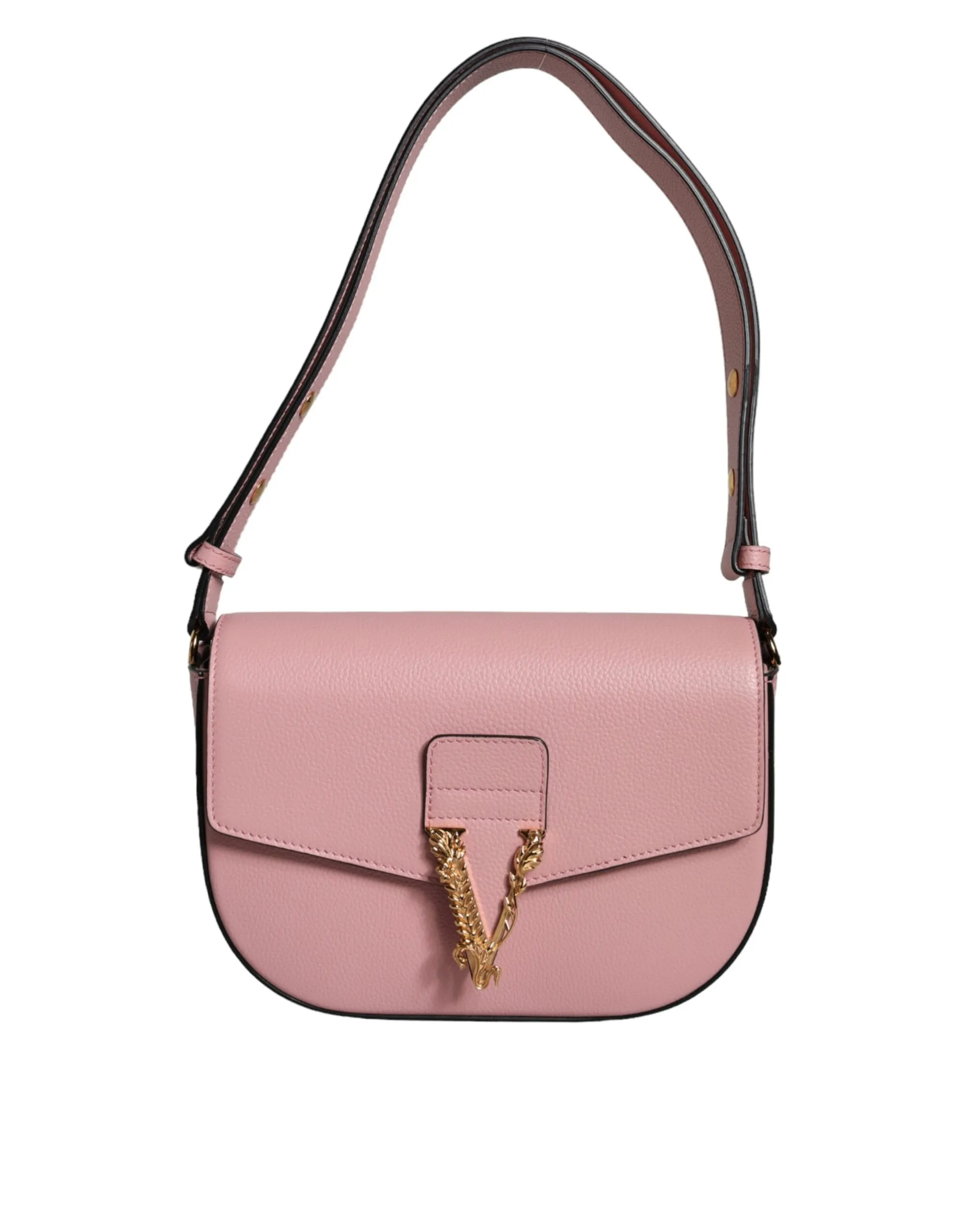 Versace Women's Pink Grainy Calf Leather Logo Crossbody Shoulder Bag