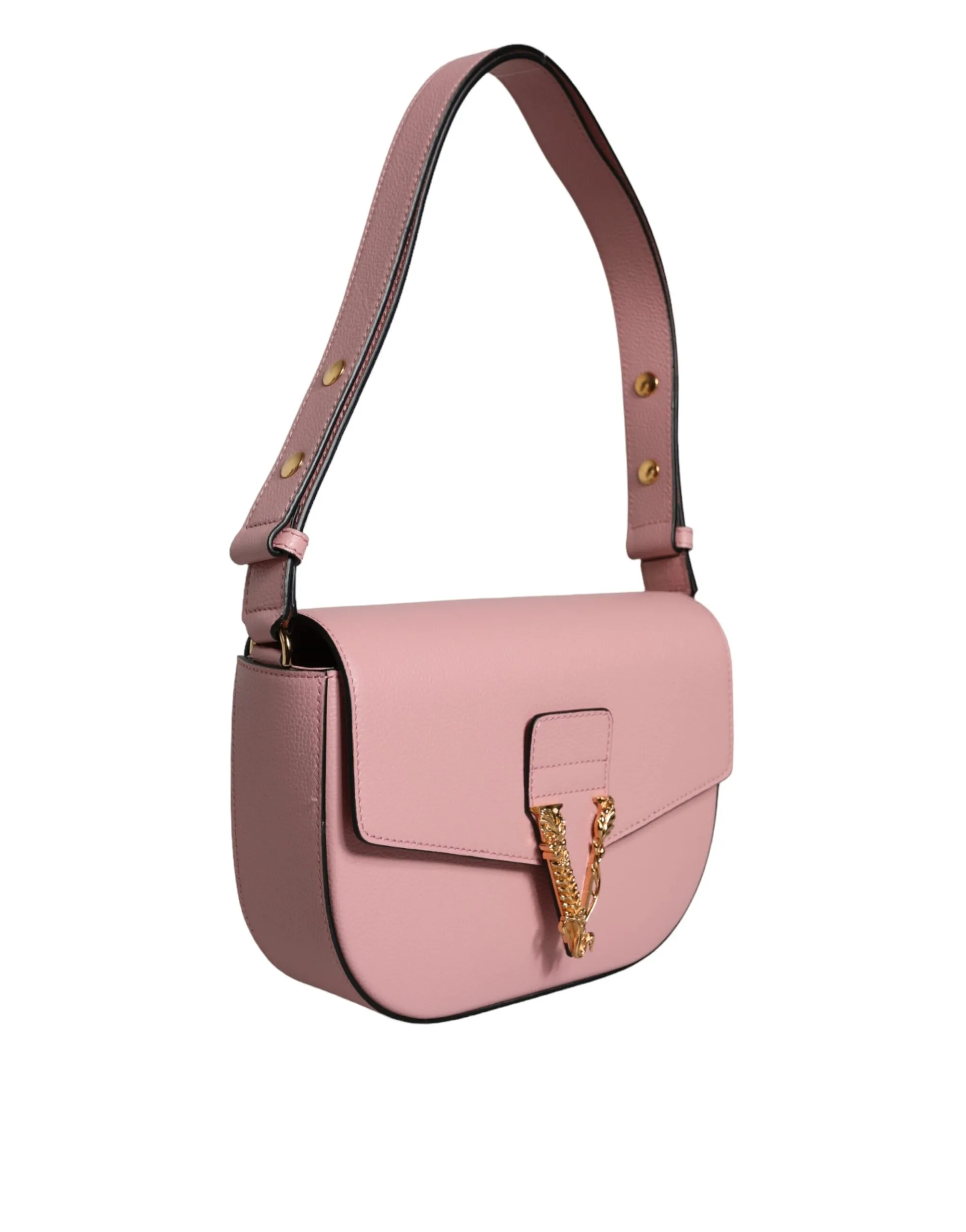Versace Women's Pink Grainy Calf Leather Logo Crossbody Shoulder Bag