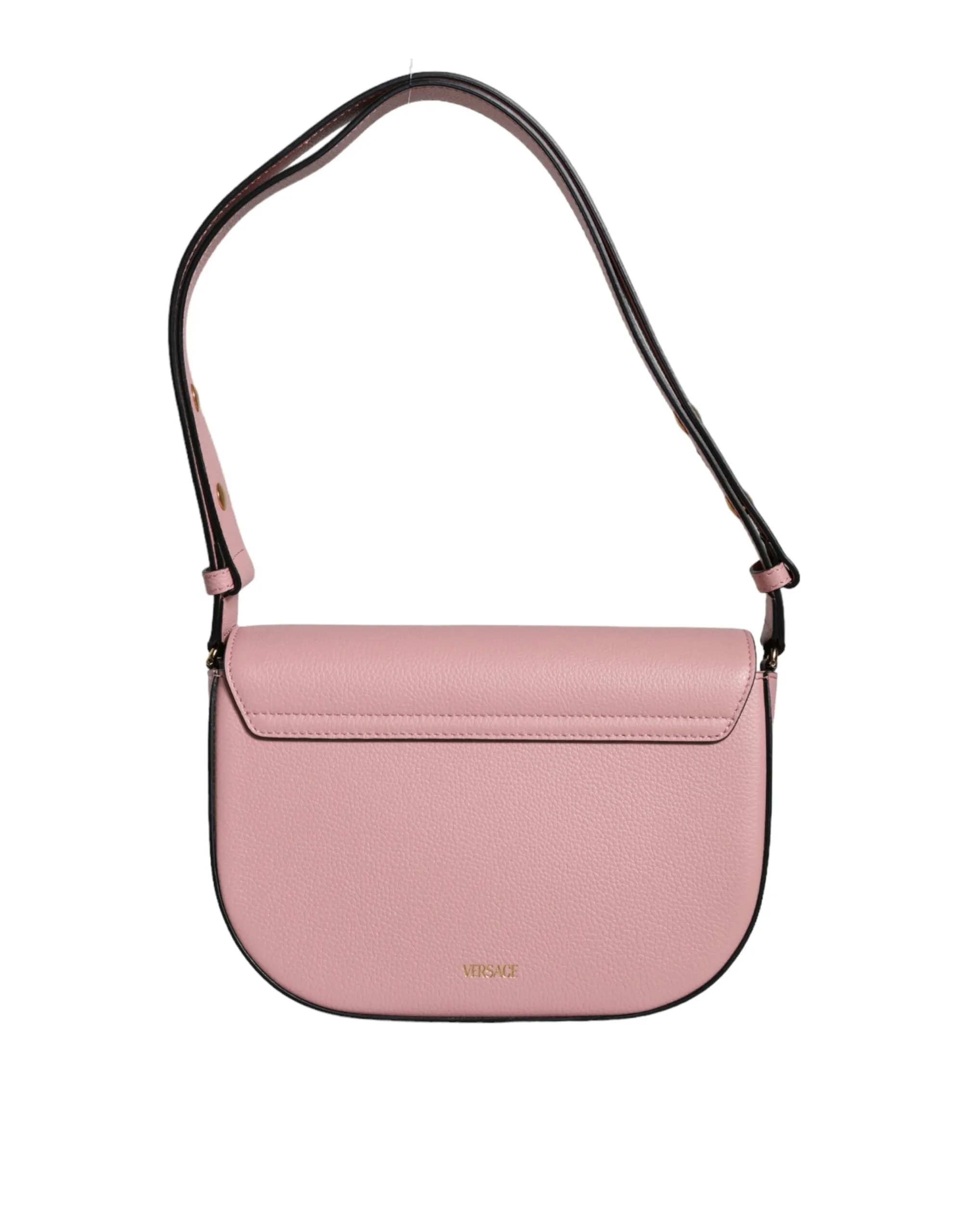 Versace Women's Pink Grainy Calf Leather Logo Crossbody Shoulder Bag