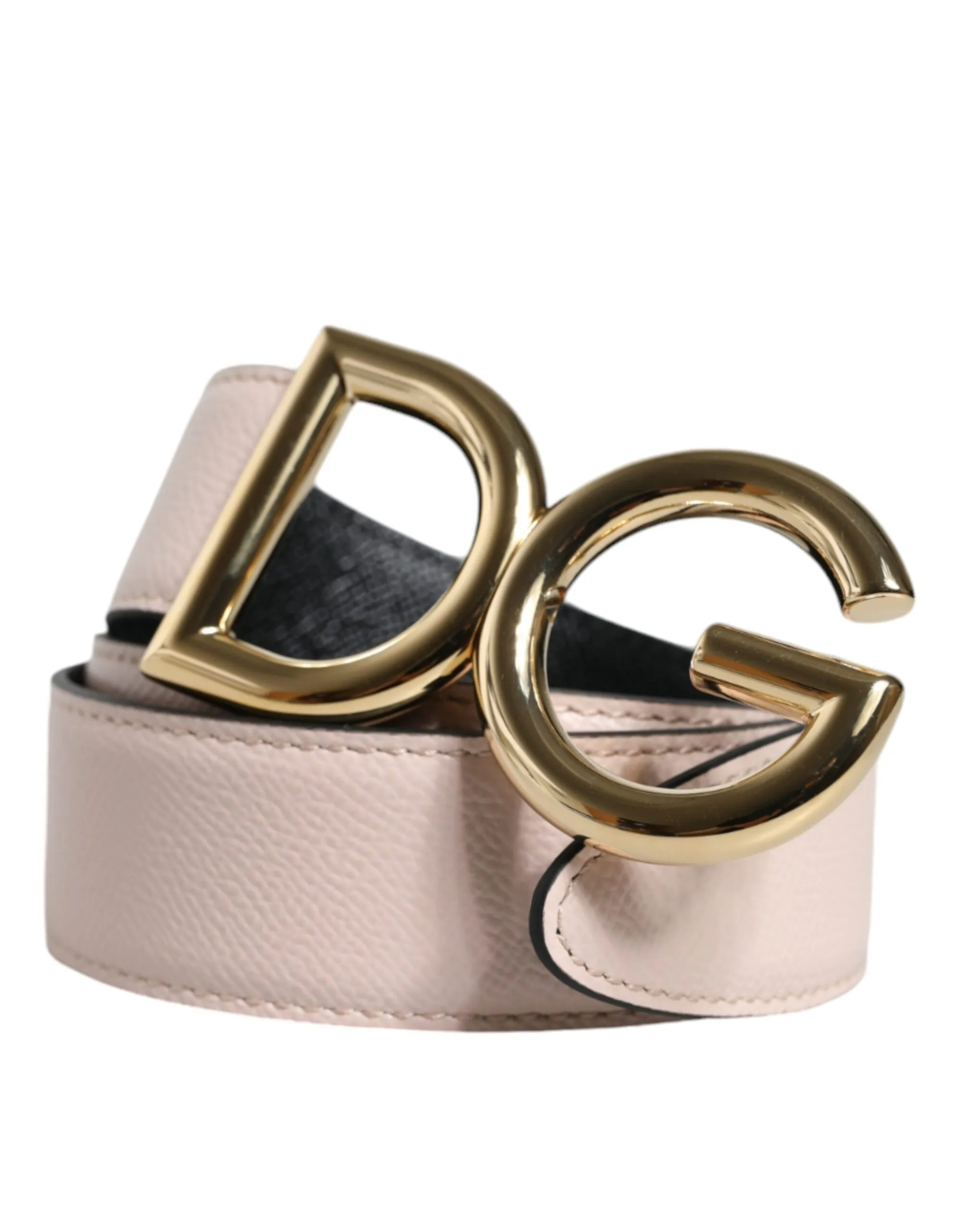 Dolce & Gabbana Women's Light Pink Leather Gold DG Logo Buckle Reversible Belt