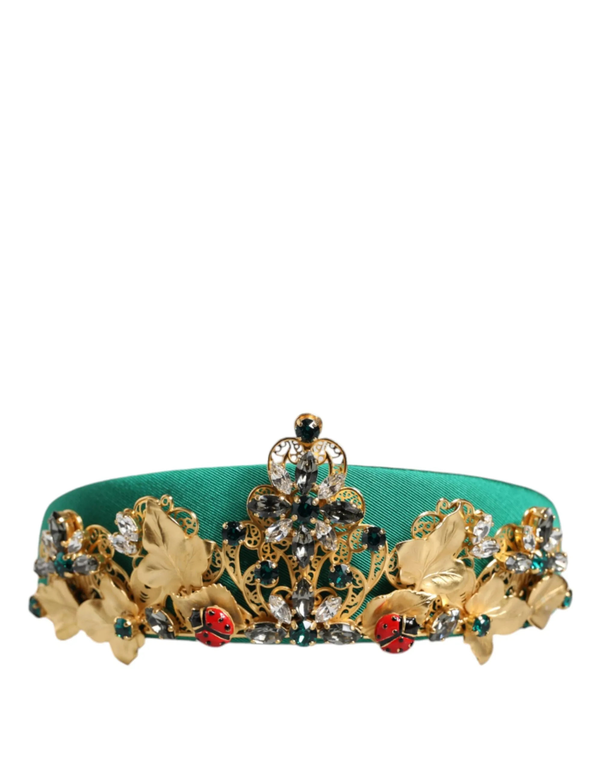 Dolce & Gabbana Women's Green Silk Crystal Embellished Tiara Headband Crown Diadem