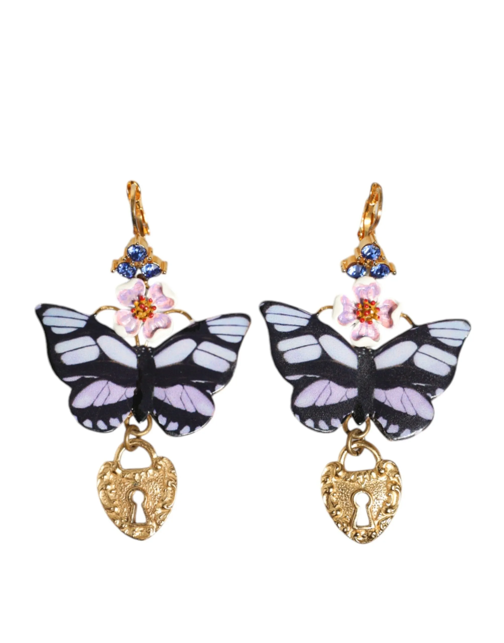 Dolce & Gabbana Women's Gold Purple Crystal Butterfly Heart Locket Earrings