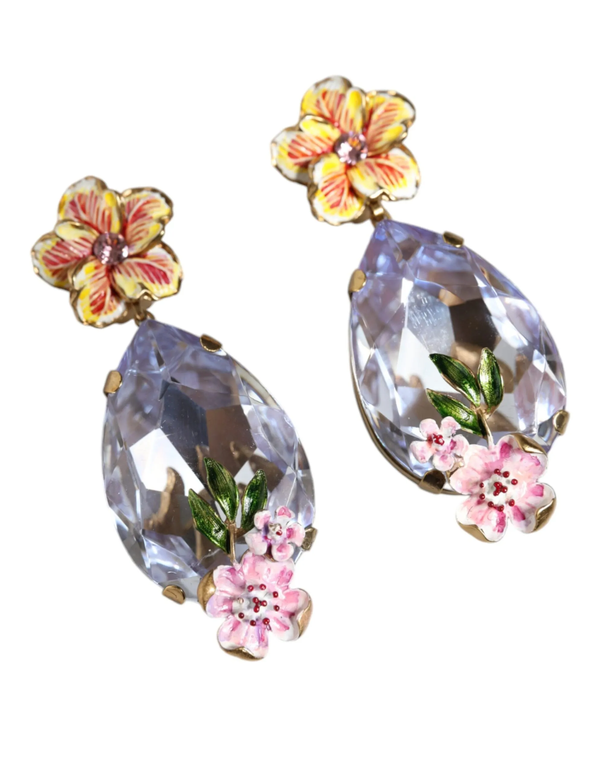 Dolce & Gabbana Women's Gold Tone Brass Crystals Floral Clip On Earrings