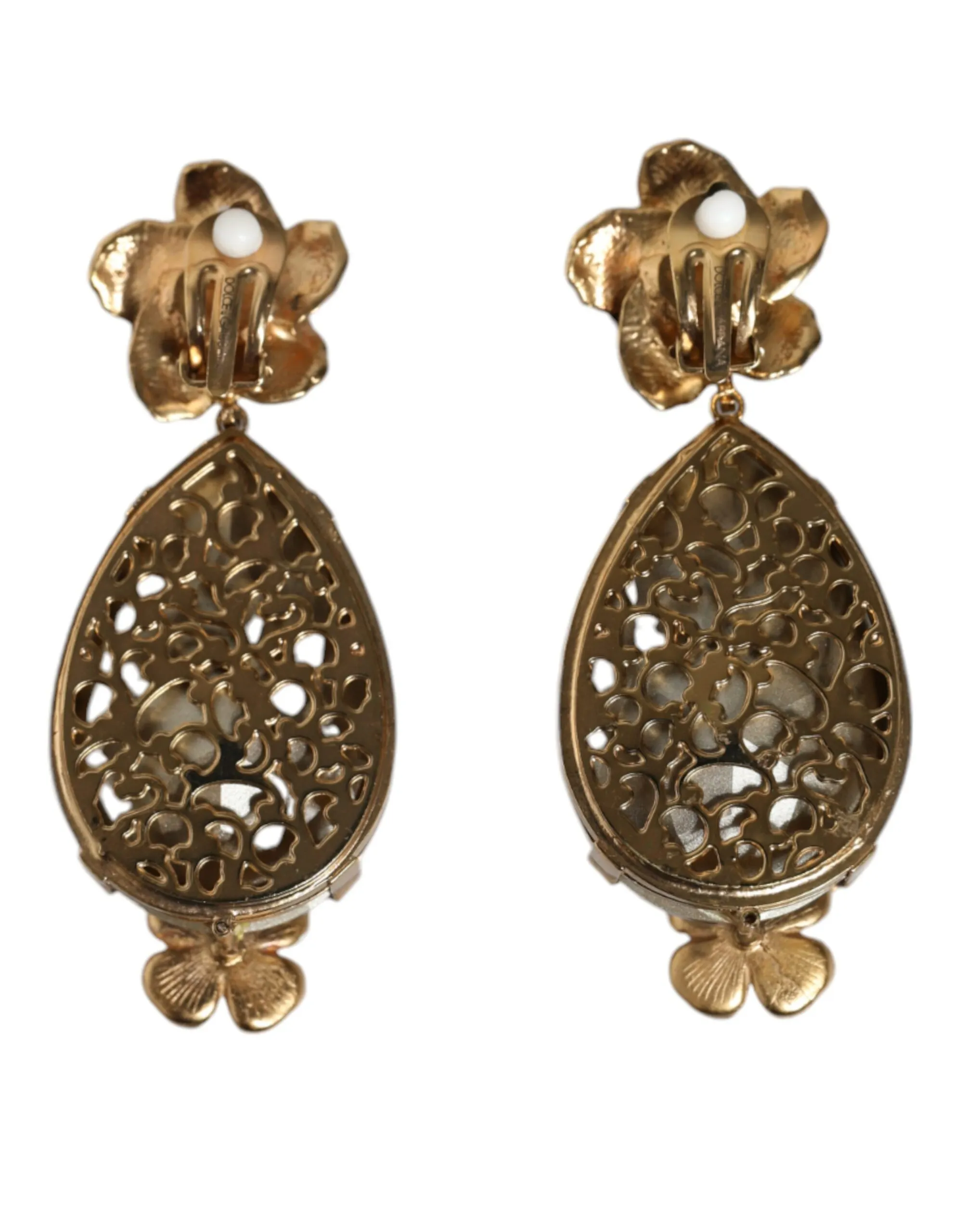 Dolce & Gabbana Women's Gold Tone Brass Crystals Floral Clip On Earrings