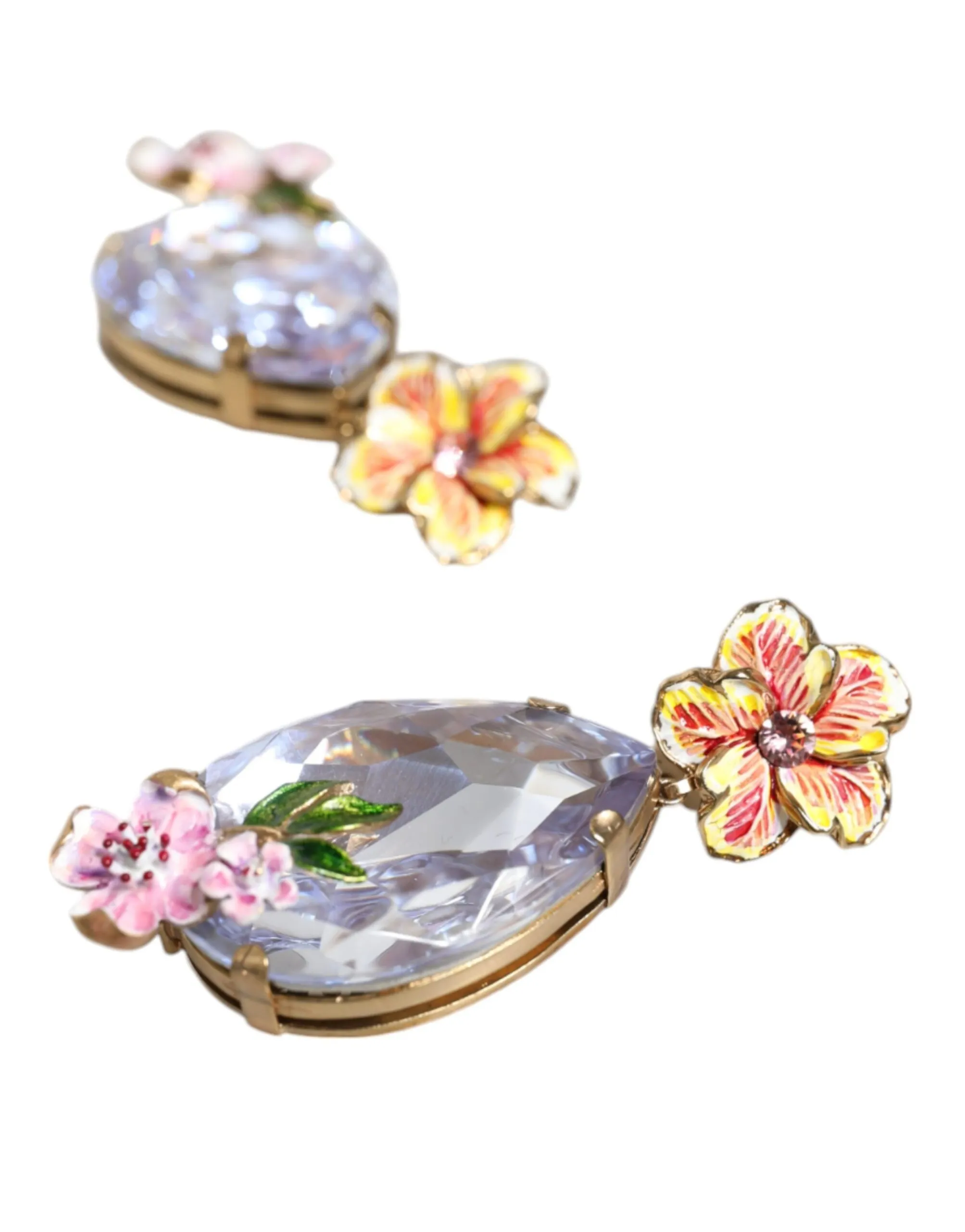 Dolce & Gabbana Women's Gold Tone Brass Crystals Floral Clip On Earrings