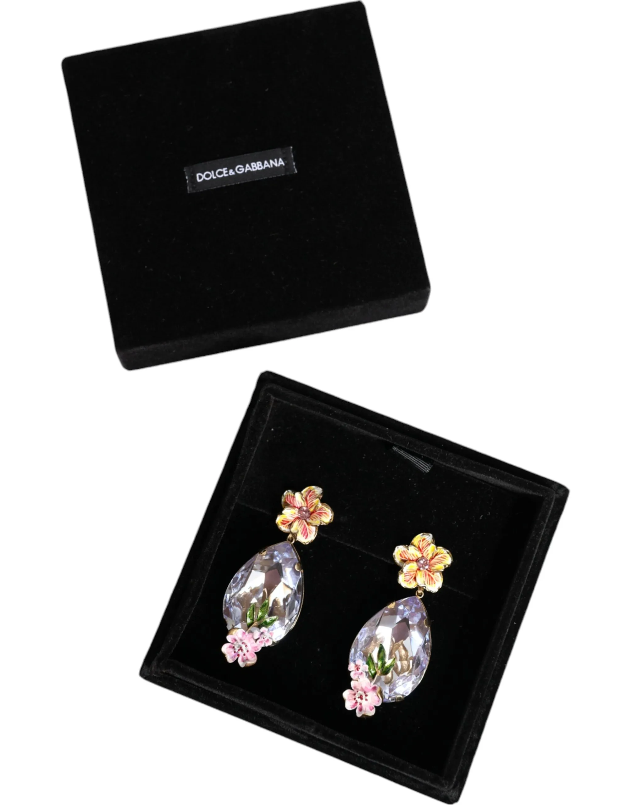 Dolce & Gabbana Women's Gold Tone Brass Crystals Floral Clip On Earrings