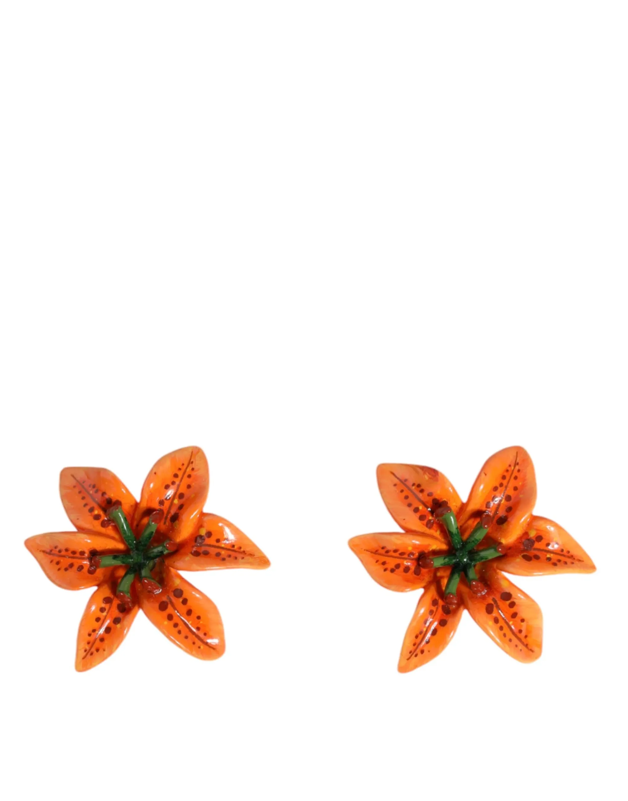Dolce & Gabbana Women's Orange Green Gold Brass Lily Flower Clip Floral Earrings