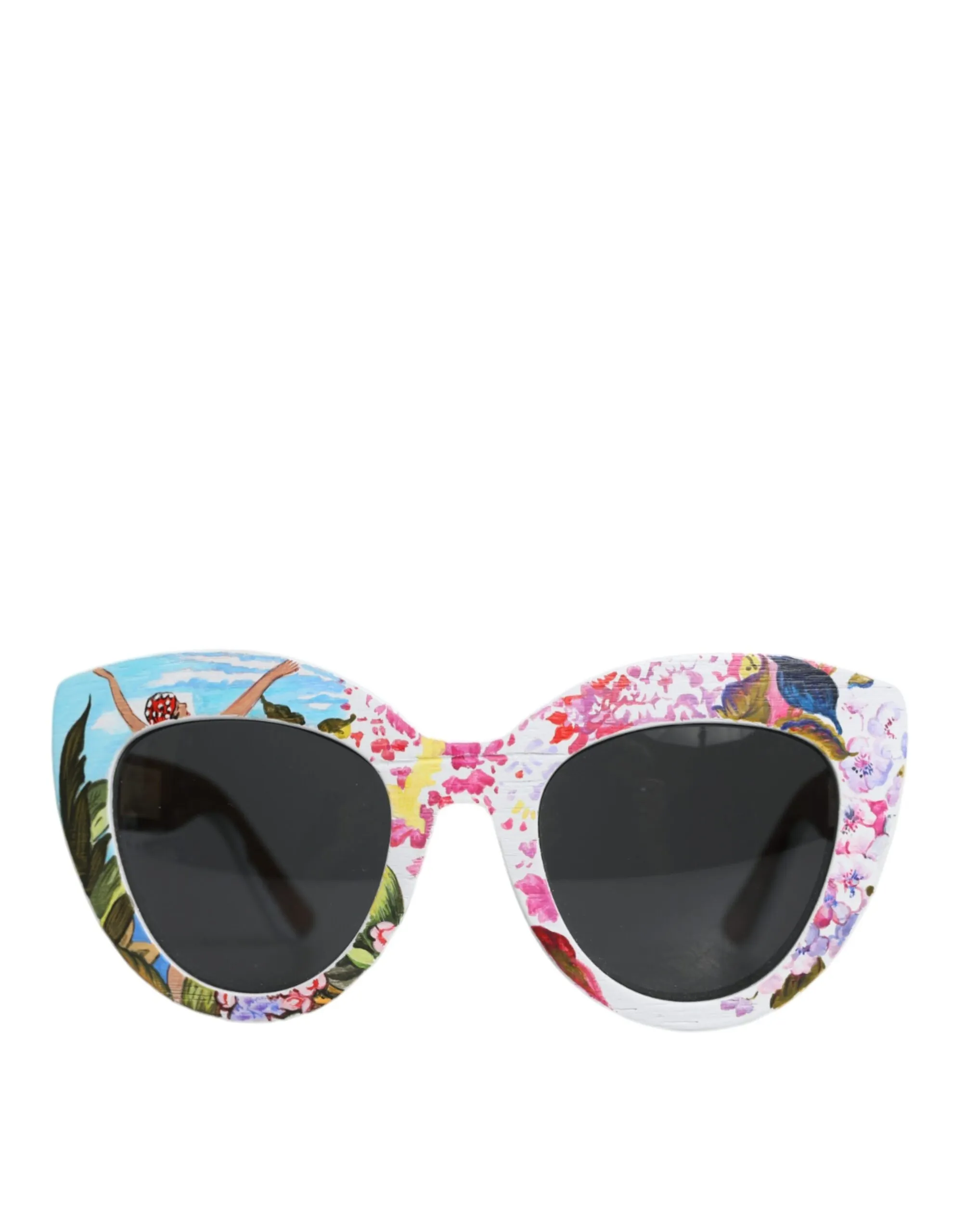 Dolce & Gabbana Women's Multicolor Wood Crystal Brass Frame Floral Hand Paint Sunglasses