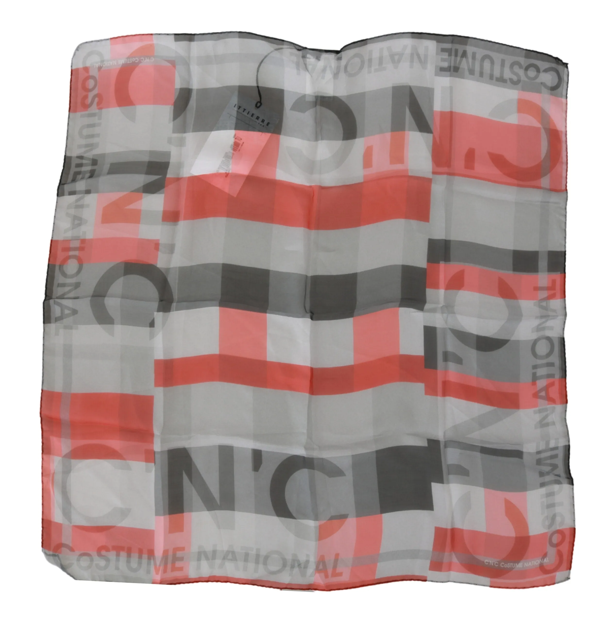 Costume National Women's Gray Red 100% Silk Branded Scarf