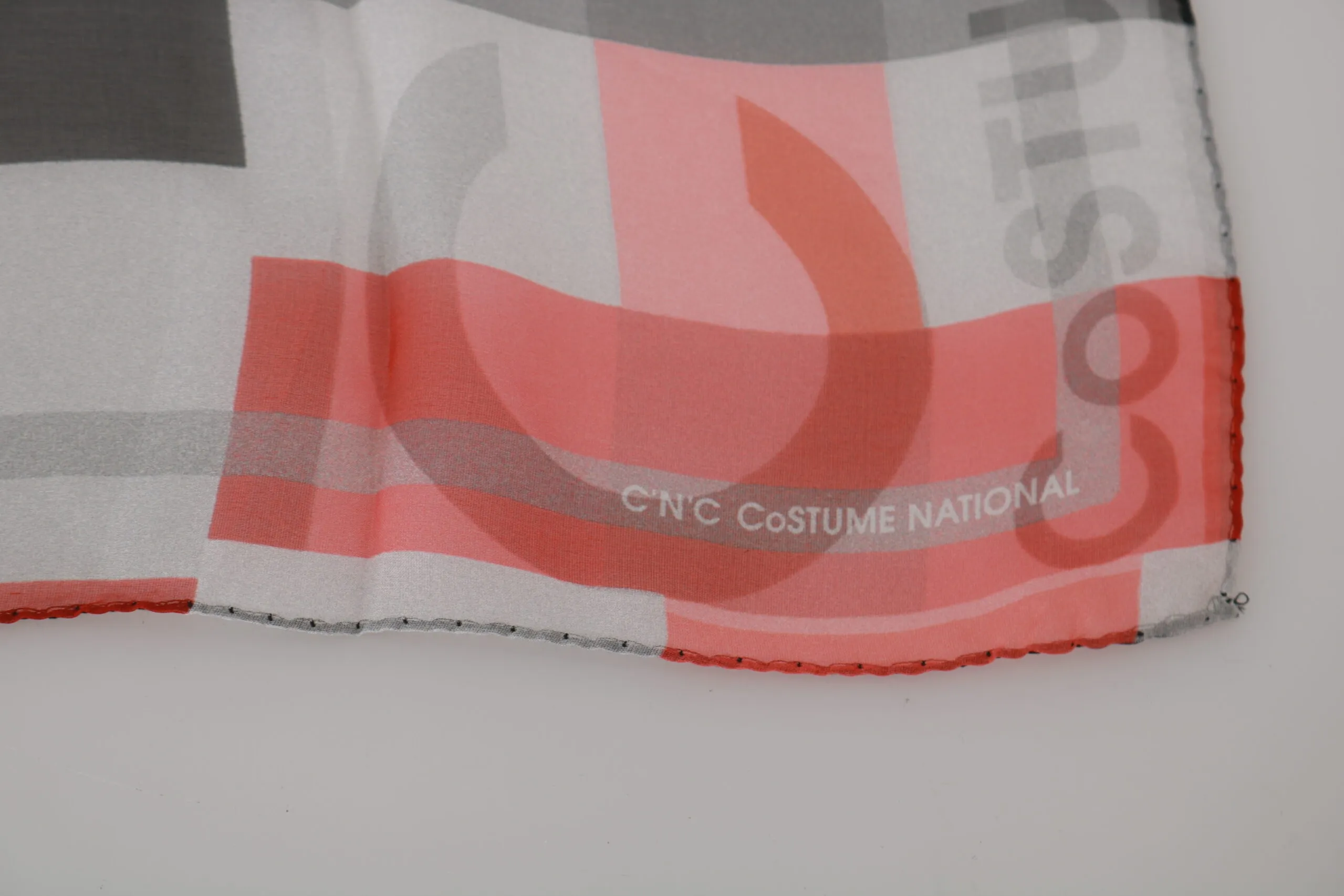 Costume National Women's Gray Red 100% Silk Branded Scarf