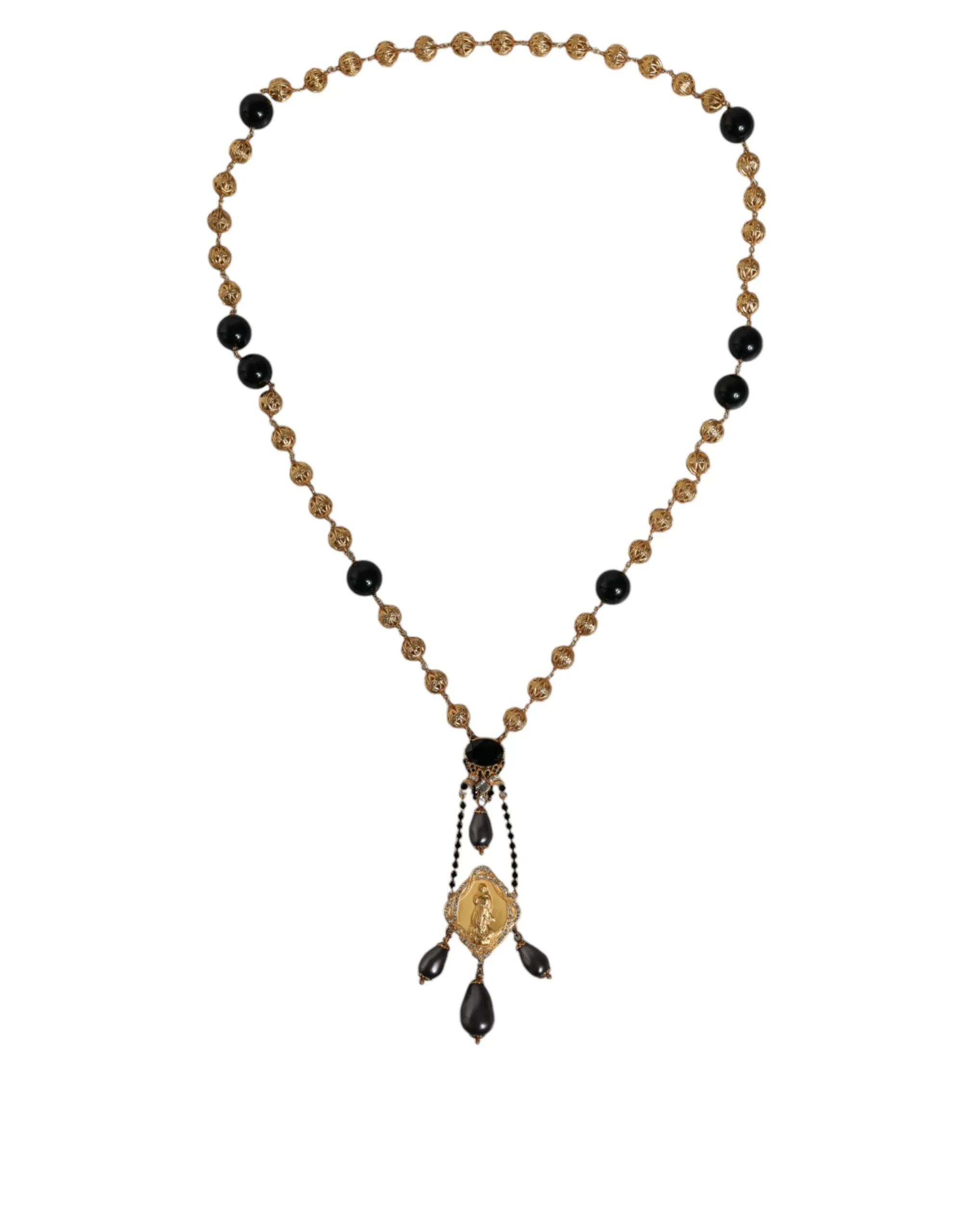 Dolce & Gabbana Women's Gold Chain Brass Black Beaded Rosary Style Necklace